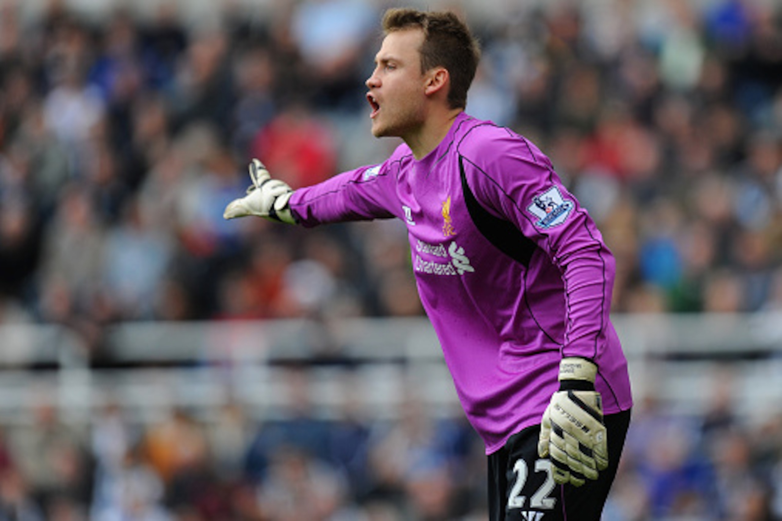 NEWCASTLE UPON TYNE, ENGLAND - NOVEMBER 01: Liverpool goalkeeper Simon Mignolet in action during the Barclays Premier League match between Newcastle United and Liverpool at St James' Park on November 1, 2014 in Newcastle upon Tyne, England.  (Photo by Stu