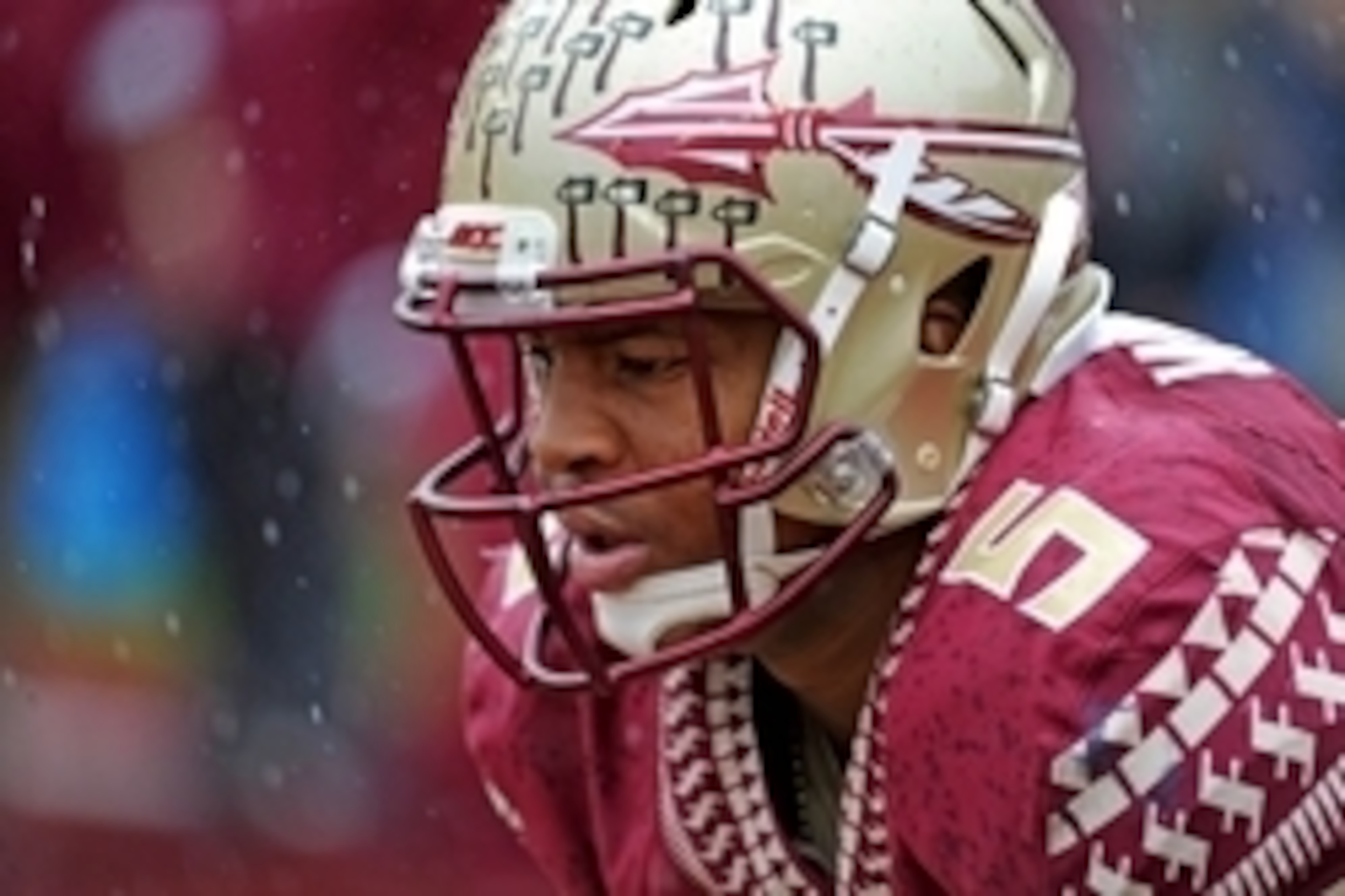 Nov 22, 2014; Tallahassee, FL, USA; Florida State Seminoles quarterback Jameis Winston (5) warms up before the start of the game against the Boston College Eagles at Doak Campbell Stadium. Mandatory Credit: Melina Vastola-USA TODAY Sports