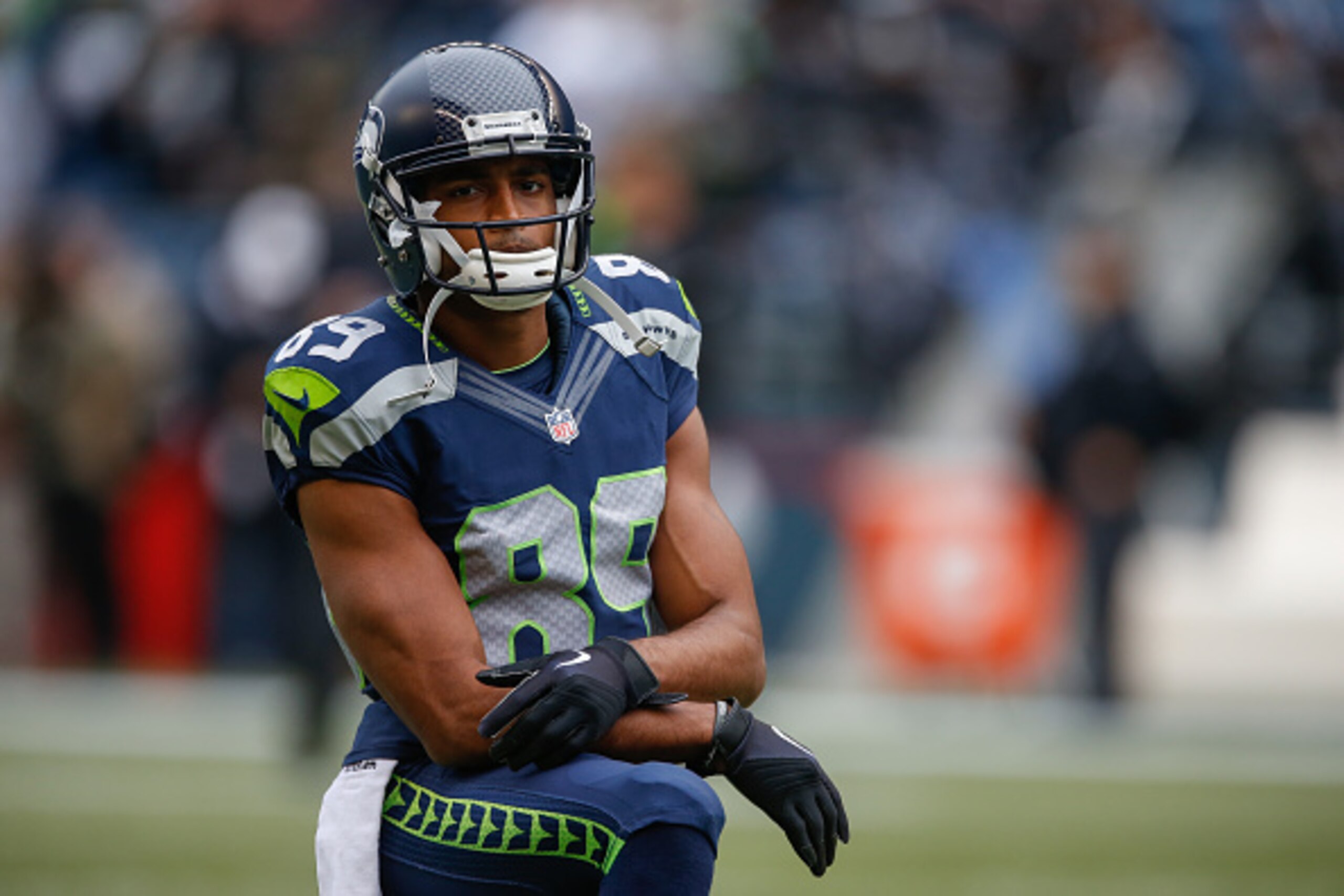 SEATTLE, WA - NOVEMBER 02:  Wide receiver Doug Baldwin #89 of the Seattle Seahawks looks on prior to the game against the Oakland Raiders at CenturyLink Field on November 2, 2014 in Seattle, Washington.  (Photo by Otto Greule Jr/Getty Images)