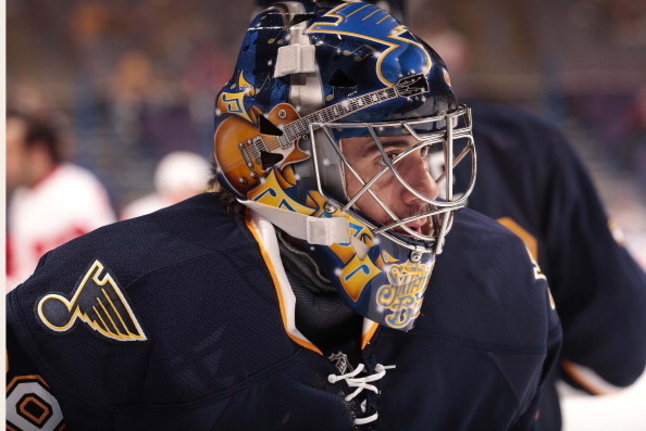 ST. LOUIS, MO - APRIL 13: Ryan Miller #39 of the St. Louis Blues warms up prior to an NHL game against the Detroit Red Wings on April 13, 2014 at Scottrade Center in St. Louis, Missouri. (Photo by Mark Buckner/NHLI via Getty Images)