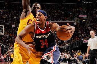 CLEVELAND, OH -  NOVEMBER 26: Paul Pierce #34 of the Washington Wizards drives to the basket against the Cleveland Cavaliers during the game on November 26, 2014 at Quicken Loans Arena in Cleveland, Ohio. NOTE TO USER: User expressly acknowledges and agre