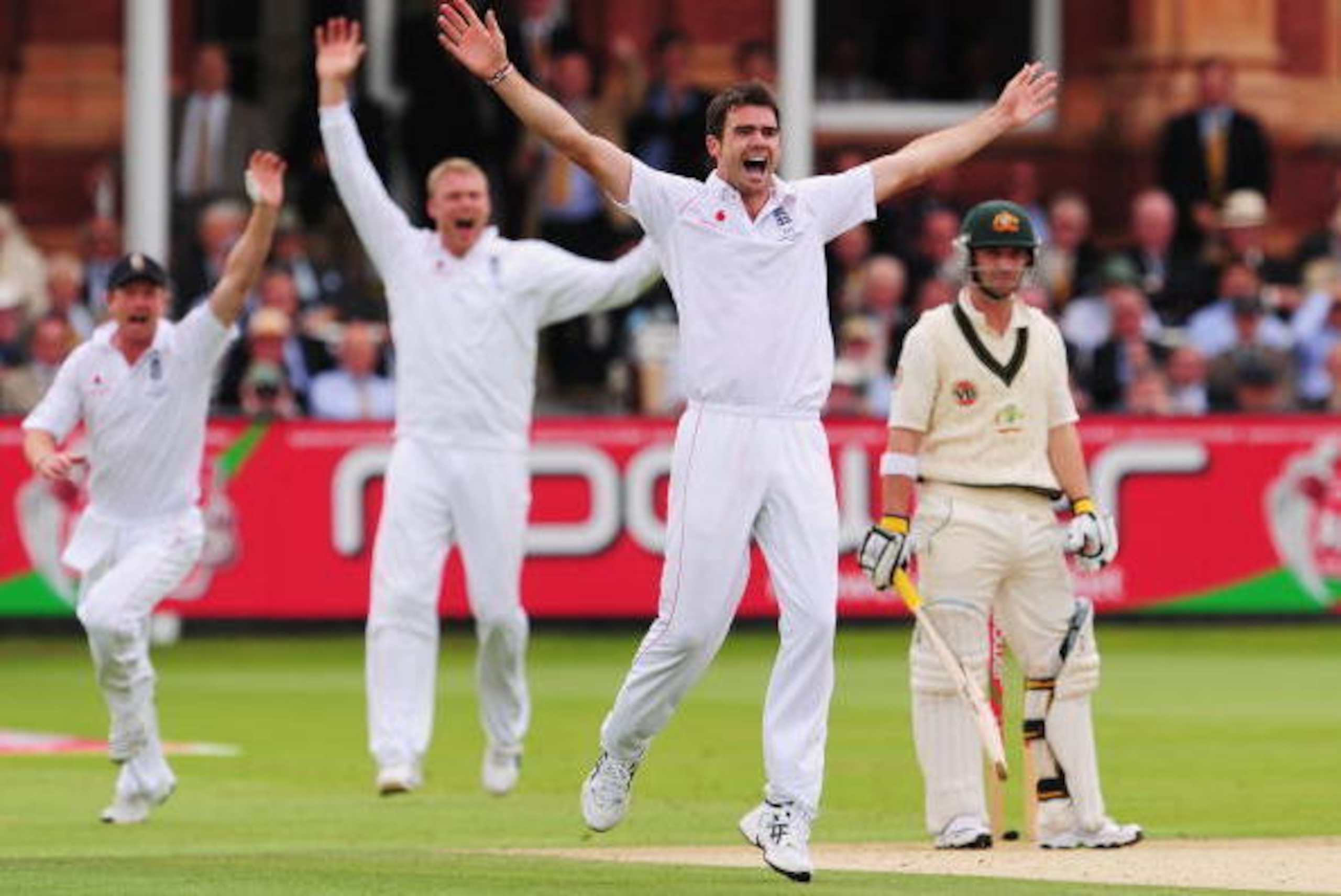 LONDON - JULY 17:  James Anderson of England celebrates the wicket of Phillip Hughes of Australia during day two of the npower 2nd Ashes Test Match between England and Australia at Lord's on July 17, 2009 in London, England.  (Photo by Mike Hewitt/Getty I