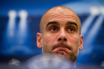 MADRID, SPAIN - APRIL 22:  Coach Pep Guardiola of FC Bayern Munich attends a press conference, on the eve of the UEFA Champions League semi-final first leg match against Real Madrid CF, at Intercontinental Hotel on April 22, 2014 in Madrid, Spain.  (Photo