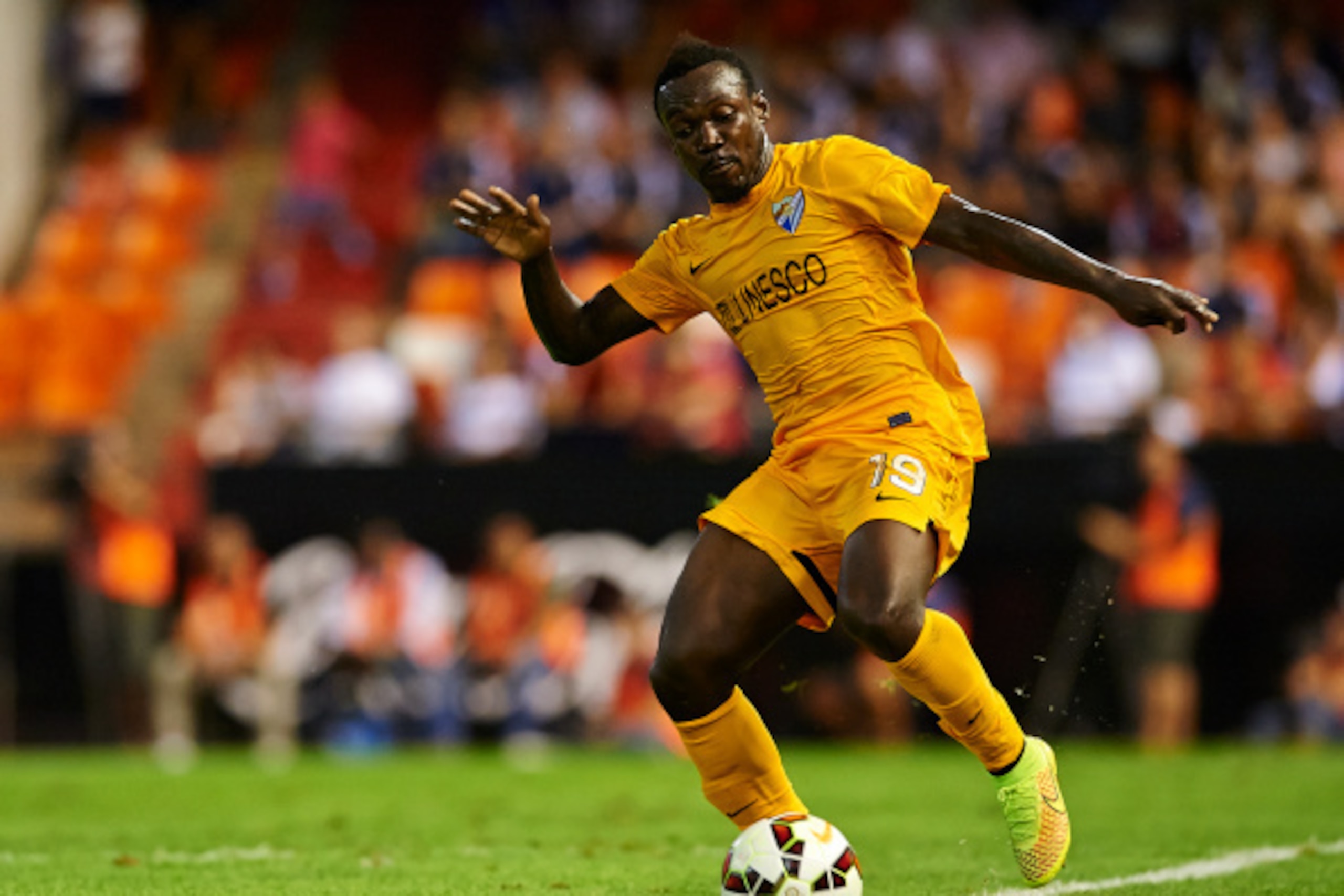 VALENCIA, SPAIN - AUGUST 29:  Boka of Malaga in action during the La Liga match between Valencia CF and Malaga CF at Estadi de Mestalla on August 29, 2014 in Valencia, Spain.  (Photo by Manuel Queimadelos Alonso/Getty Images)