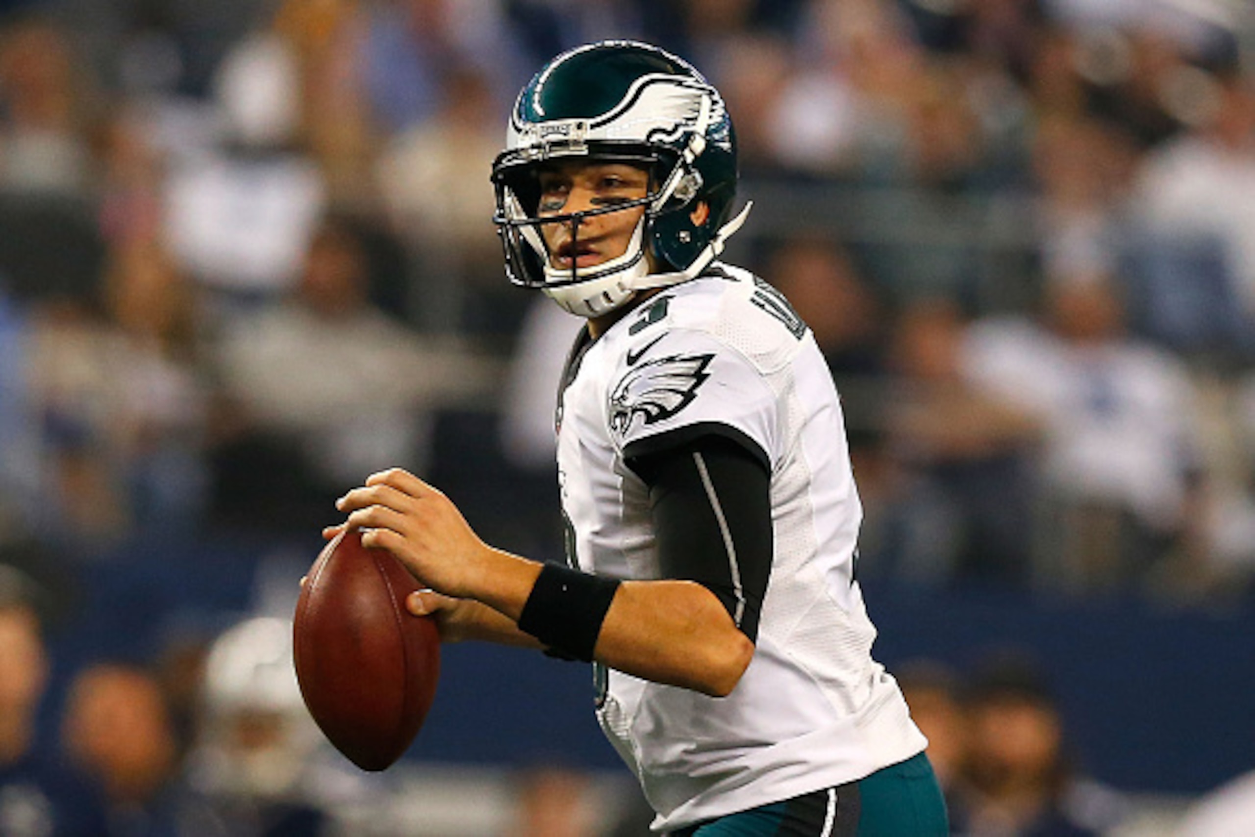 ARLINGTON, TX - NOVEMBER 27:  Mark Sanchez #3 of the Philadelphia Eagles passes against the Dallas Cowboys in the first half at AT&T Stadium on November 27, 2014 in Arlington, Texas.  (Photo by Tom Pennington/Getty Images)