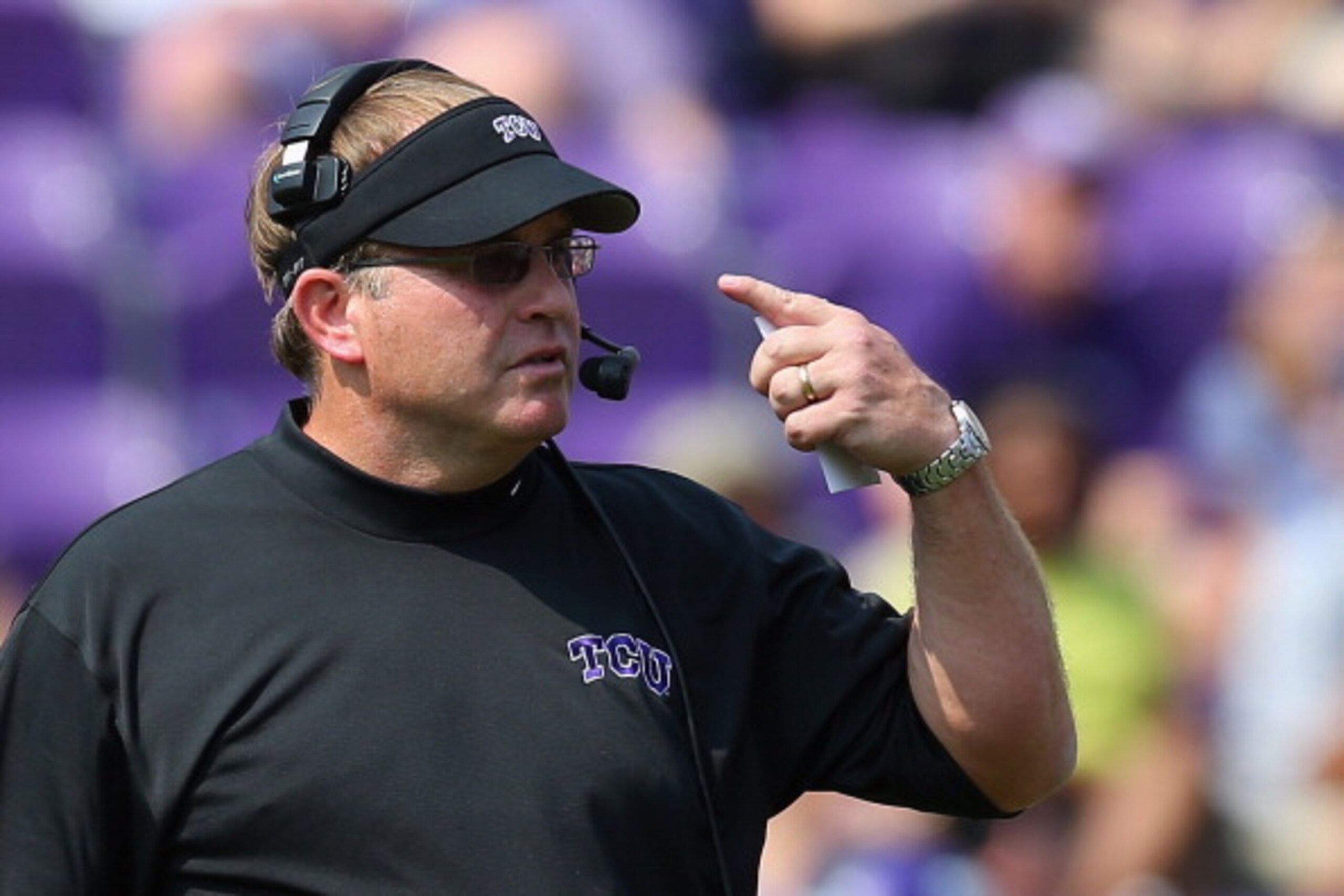 FORT WORTH, TX - SEPTEMBER 07:  Gary Patterson of the TCU Horned Frogs at Amon G. Carter Stadium on September 7, 2013 in Fort Worth, Texas.  (Photo by Ronald Martinez/Getty Images)
