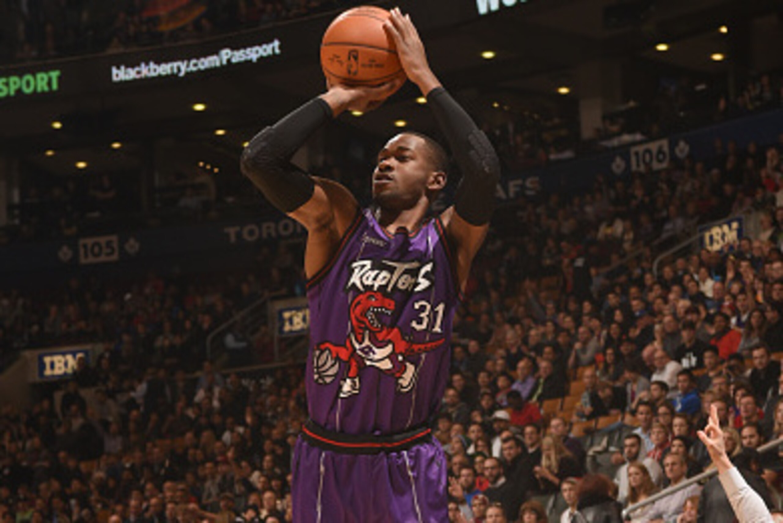 TORONTO, CANADA - NOVEMBER 28:  Terrence Ross #31 of the Toronto Raptors shoots the ball against the Dallas Mavericks during the game on November 28, 2014 at the Air Canada Centre in Toronto, Ontario, Canada.  NOTE TO USER: User expressly acknowledges and