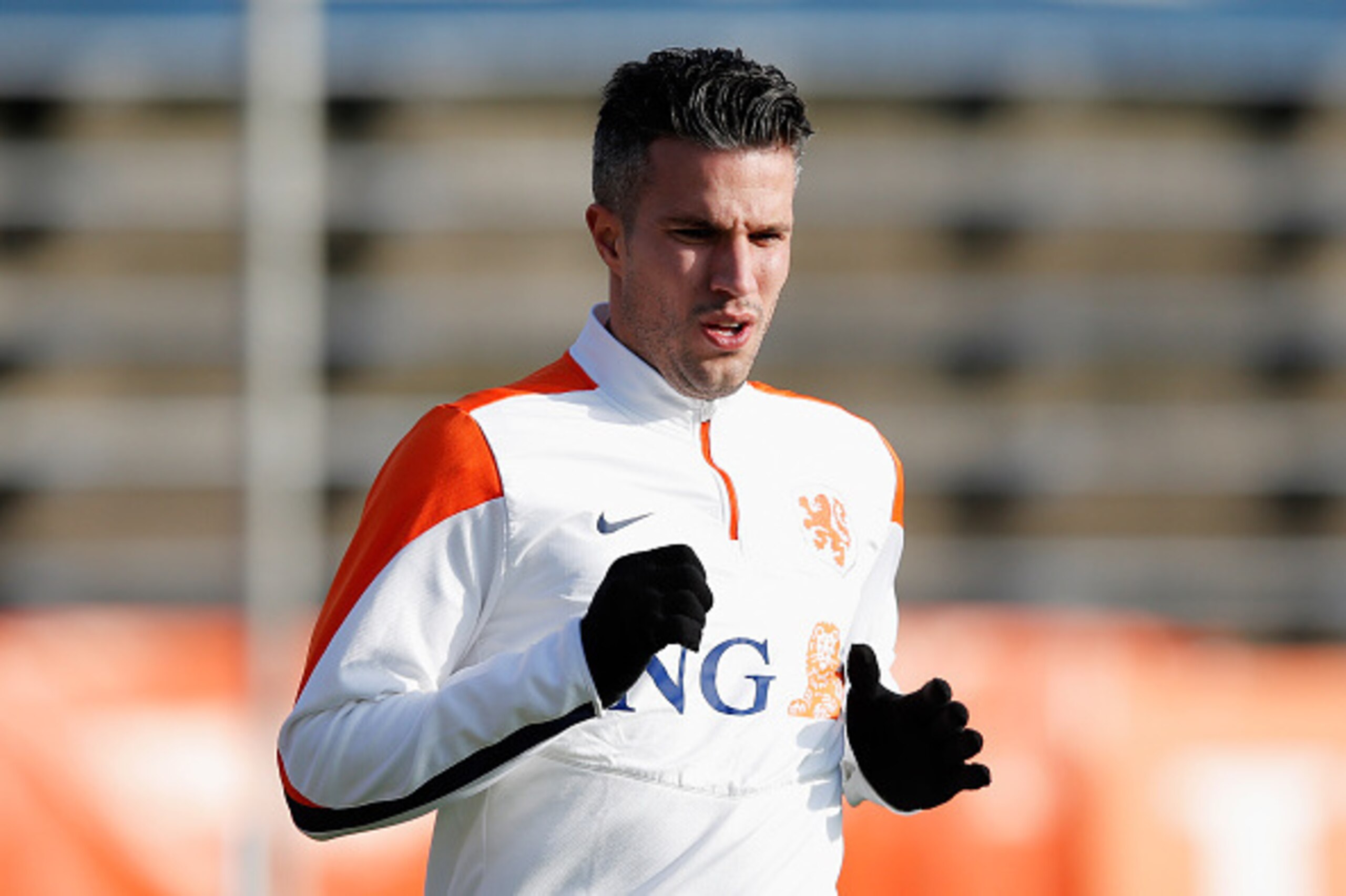 KATWIJK, NETHERLANDS - NOVEMBER 11:  Robin van Persie in action during the Netherlands Training session held at the Quick Boys Sportpark Nieuw Zuid Stadium on November 11, 2014 in Katwijk, Netherlands.  (Photo by Dean Mouhtaropoulos/Getty Images)