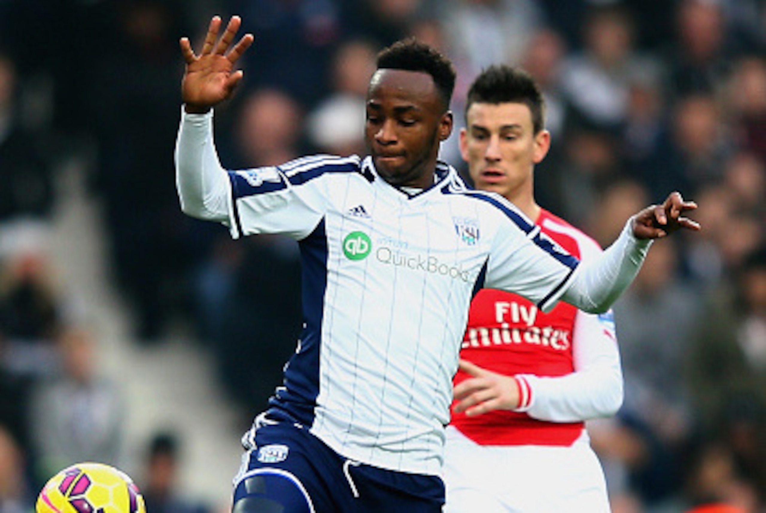 WEST BROMWICH, ENGLAND - NOVEMBER 29: Saido Berahino of West Brom controls the ball during the Barclays Premier League match between West Bromwich Albion and Arsenal at The Hawthorns on November 29, 2014 in West Bromwich, England  (Photo by Mark Thompson/
