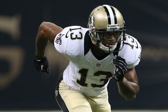 NEW ORLEANS, LA - AUGUST 28:  Joe Morgan #13 of the New Orleans Saints against the Baltimore Ravens at the Mercedes-Benz Superdome on August 28, 2014 in New Orleans, Louisiana.  (Photo by Chris Graythen/Getty Images)