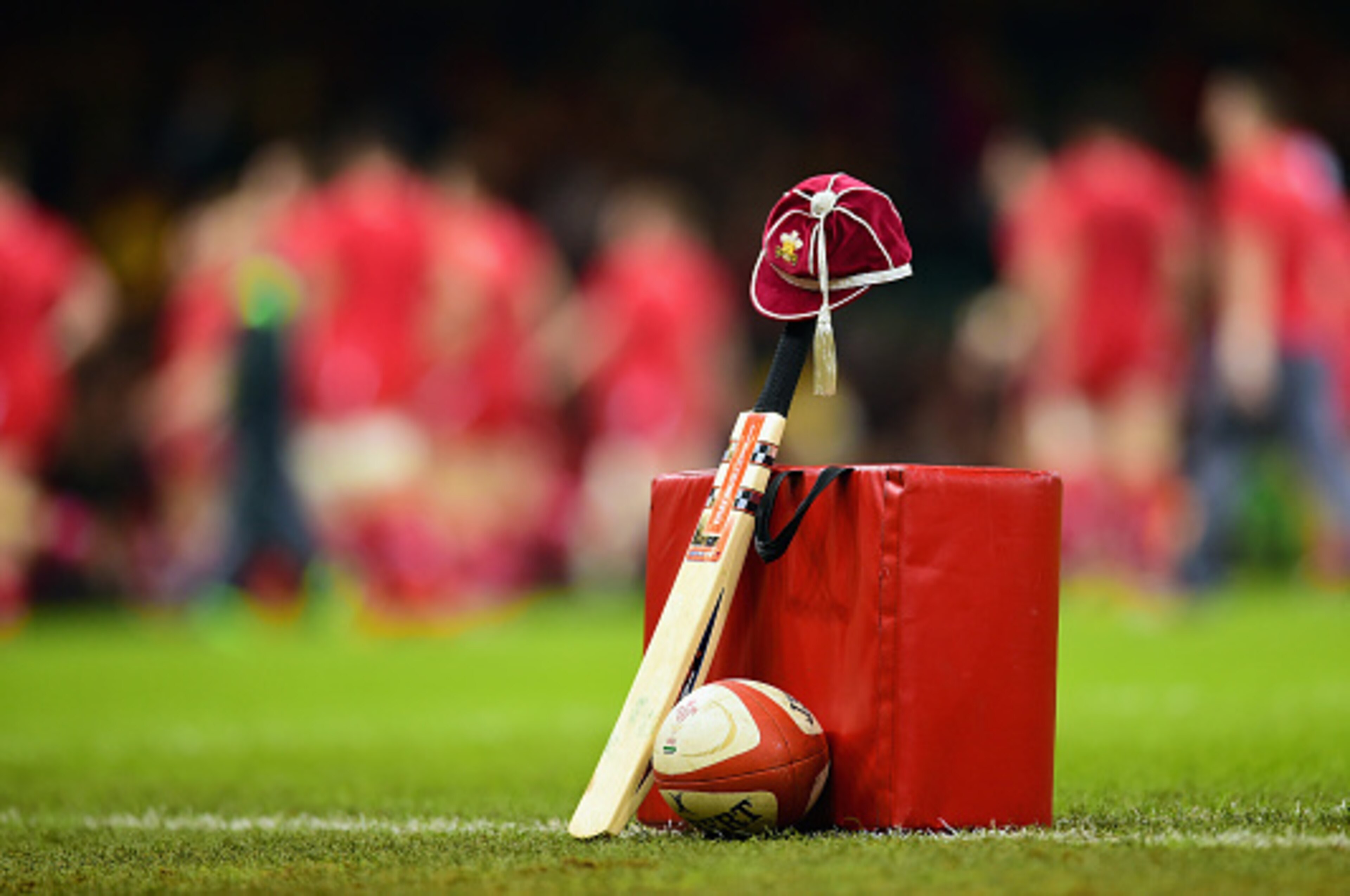 CARDIFF, WALES - NOVEMBER 29: A bat and a Welsh cap are laid out in memory of Australia cricketer Phillip Hughes before the Autumn international match between Wales and South Africa at Millennium Stadium on November 29, 2014 in Cardiff, Wales.  (Photo by 