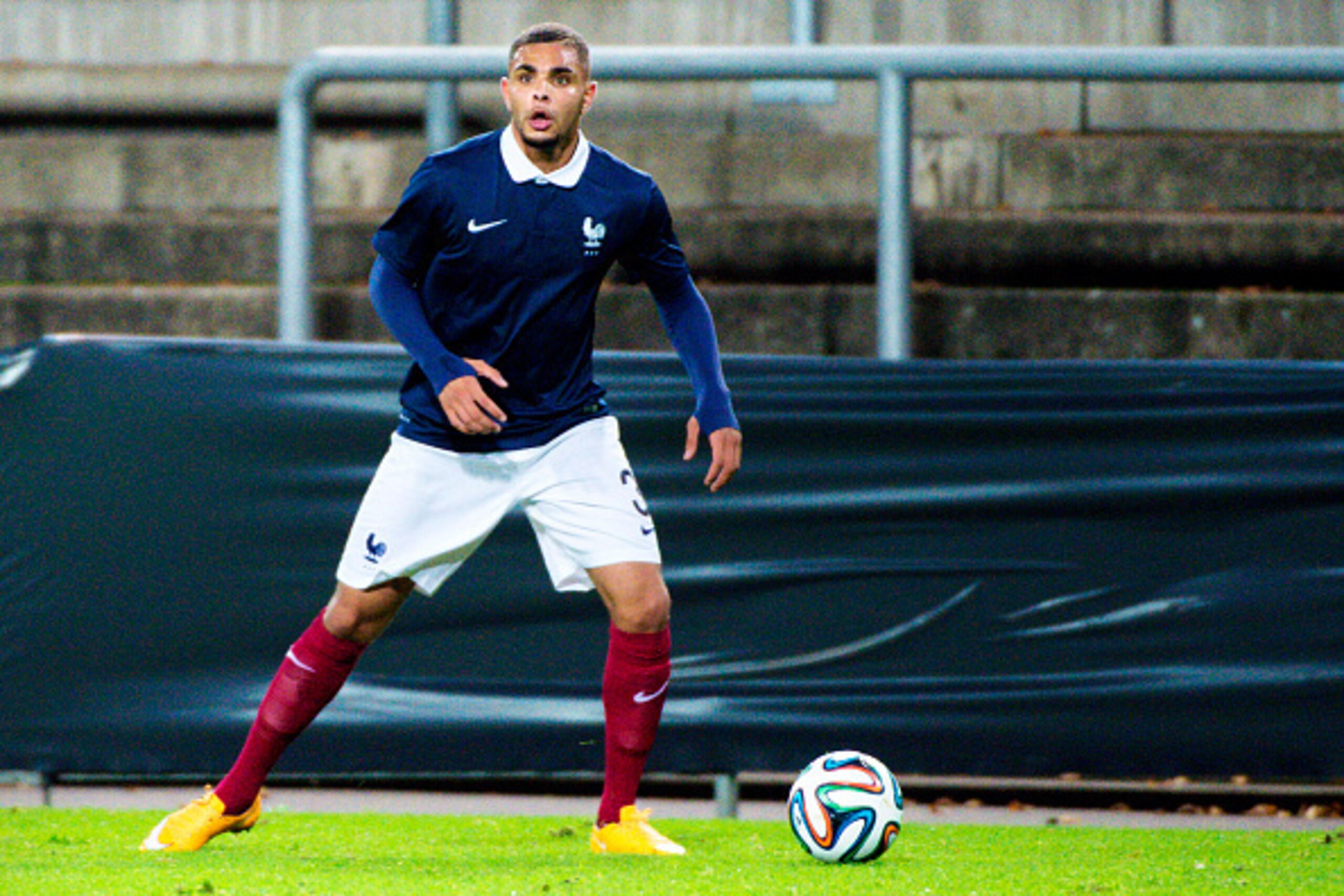 HALMSTAD,SWEDEN - OCTOBER 14:   Layvin Kurzawa of France in action during the UEFA Under-21 Championship qualifying match between Sweden and France in Orjans Vall Stadium on October 14, 2014 in Halmstad, Sweden.  (Photo by Ludvig Thunman/EuroFootball/Gett