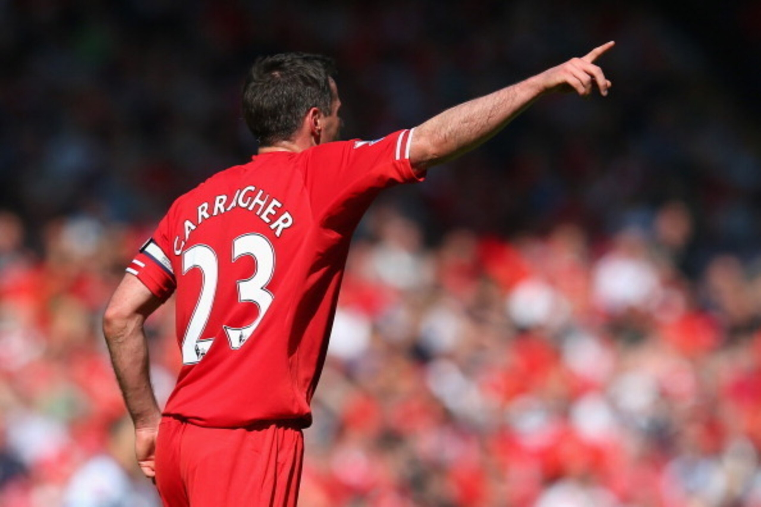 LIVERPOOL, ENGLAND - MAY 19: Jamie Carragher of Liverpool gestures during the Barclays Premier League match between Liverpool and Queens Park Rangers at Anfield on May 19, 2013 in Liverpool, England. (Photo by Julian Finney/Getty Images) LIVERPOOL, ENGLAND - MAY 19: Jamie Carragher of Liverpool gestures during the Barclays Premier League match between Liverpool and Queens Park Rangers at Anfield on May 19, 2013 in Liverpool, England. (Photo by Julian Finney/Getty Images)