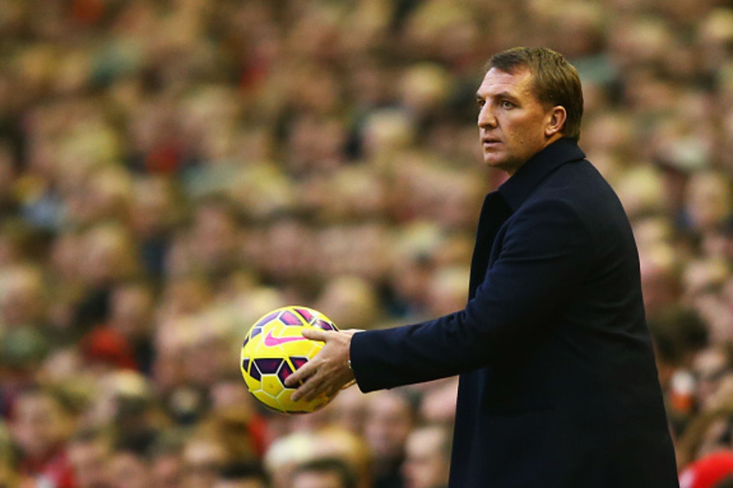 LIVERPOOL, ENGLAND - NOVEMBER 29: Brendan Rodgers manager of Liverpool throws the ball during the Barclays Premier League match between Liverpool and Stoke City at Anfield on November 29, 2014 in Liverpool, England. (Photo by Richard Heathcote/Getty Ima LIVERPOOL, ENGLAND - NOVEMBER 29: Brendan Rodgers manager of Liverpool throws the ball during the Barclays Premier League match between Liverpool and Stoke City at Anfield on November 29, 2014 in Liverpool, England. (Photo by Richard Heathcote/Getty Ima
