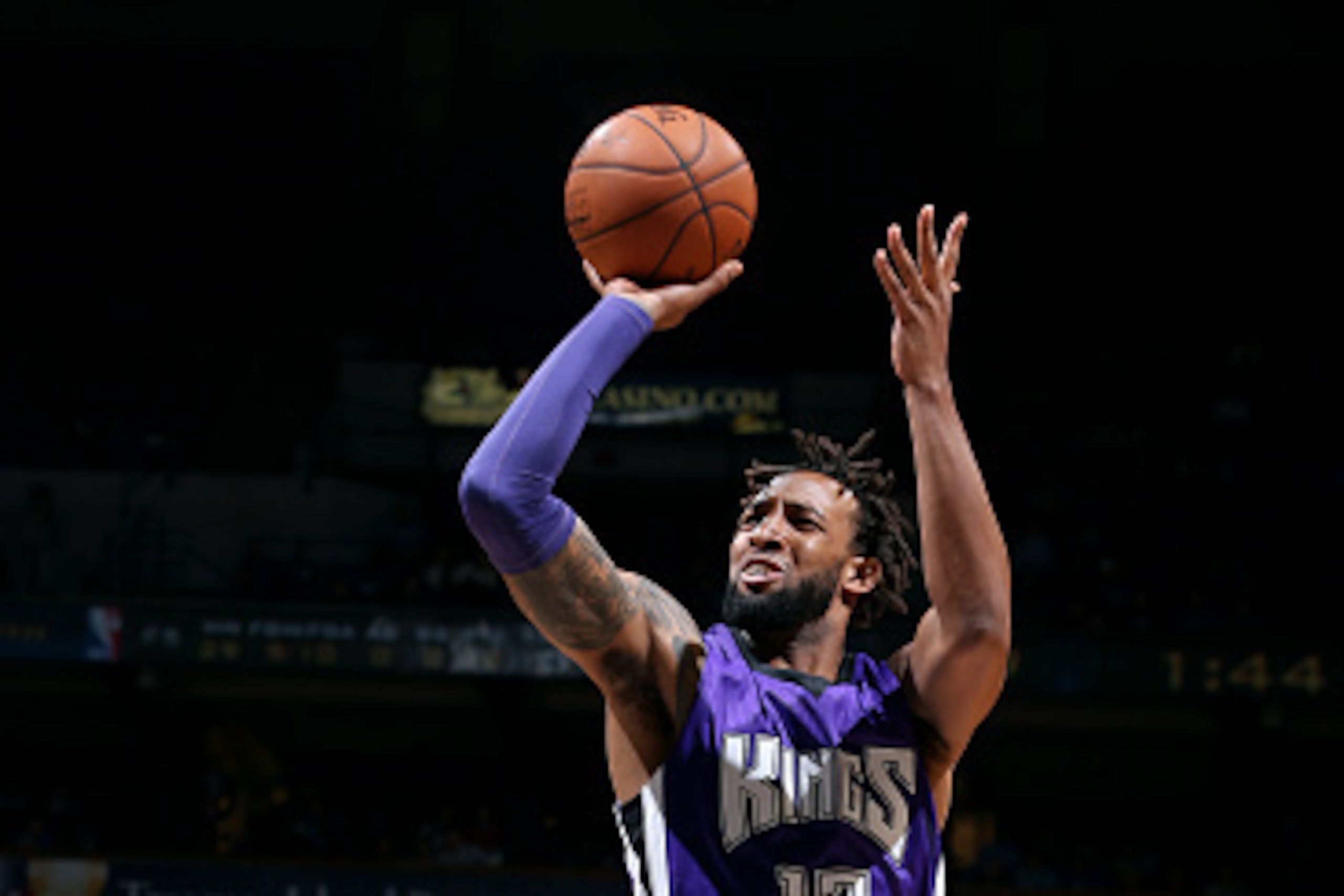 MINNEAPOLIS, MN - NOVEMBER 22: Derrick Williams #13 of the Sacramento Kings shoots against the Minnesota Timberwolves on November 22, 2014 at Target Center in Minneapolis, Minnesota. NOTE TO USER: User expressly acknowledges and agrees that, by downloadin