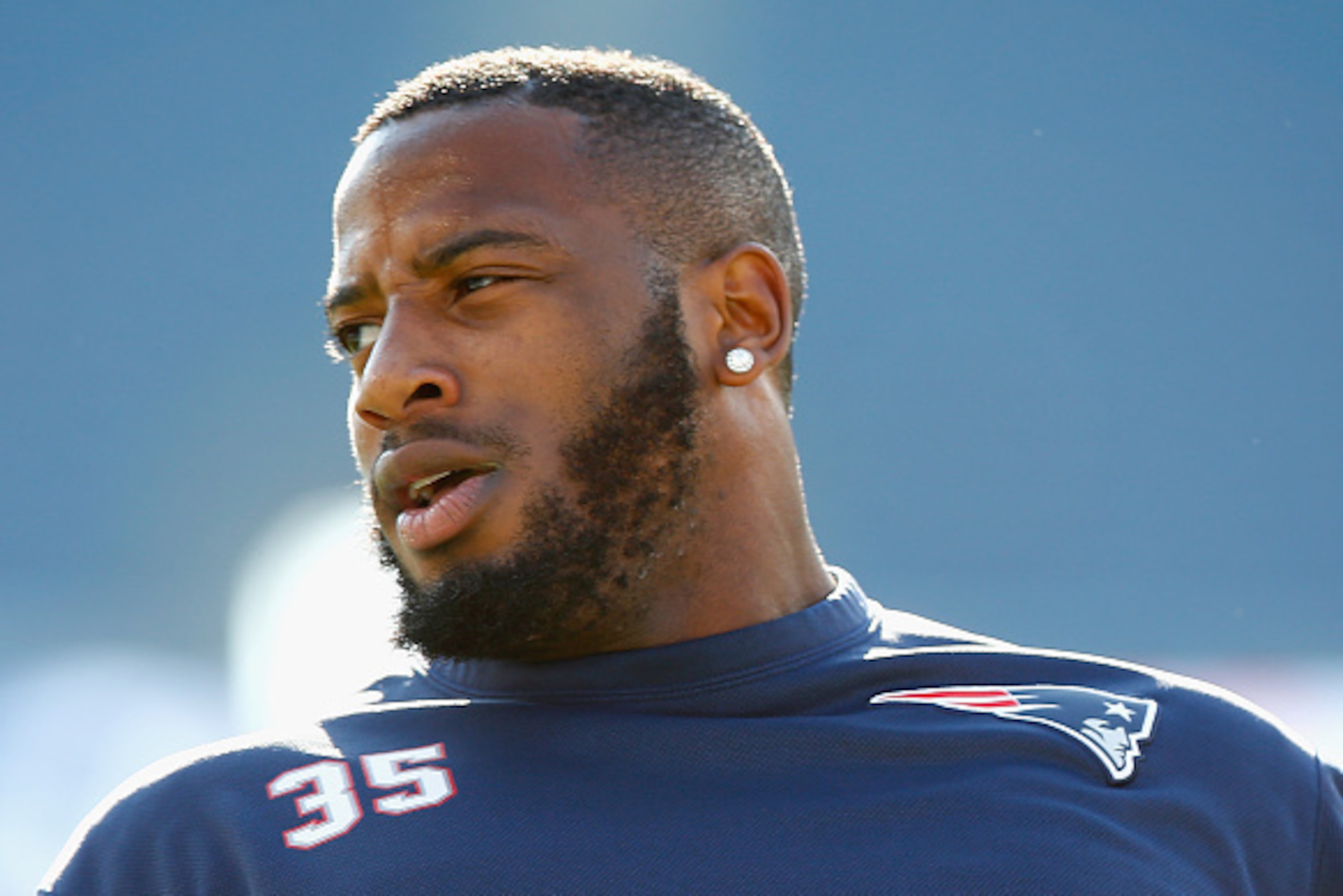 FOXBORO, MA - NOVEMBER 23:  Jonas Gray #35 of the New England Patriots warms up before a game against the Detroit Lions at Gillette Stadium on November 23, 2014 in Foxboro, Massachusetts.  (Photo by Jared Wickerham/Getty Images)
