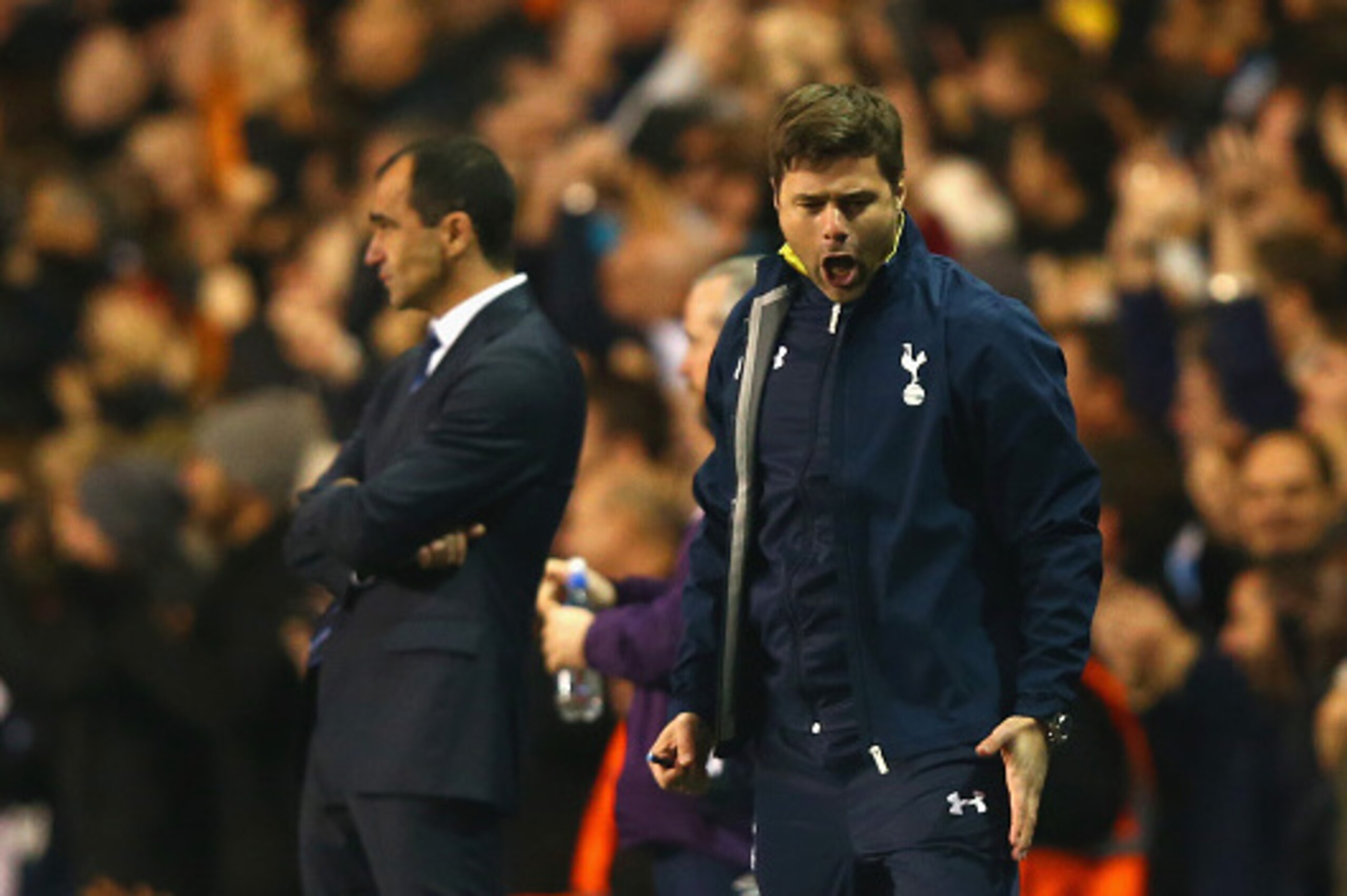 LONDON, ENGLAND - NOVEMBER 30:  Manager Mauricio Pochettino of Spurs reacts after Roberto Soldado of Spurs (not pictured) scores their second goal during the Barclays Premier League match between Tottenham Hotspur and Everton at White Hart Lane on Novembe