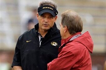 Missouri head coach Gary Pinkel (left) and Alabama head coach Nick Saban (right)