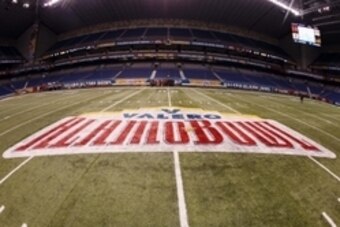 Dec 30, 2013; San Antonio, TX, USA; Detailed view of a Alamo Bowl logo before the game between the Oregon Ducks and the Texas Longhorns at Alamo Dome. Mandatory Credit: Soobum Im-USA TODAY Sports