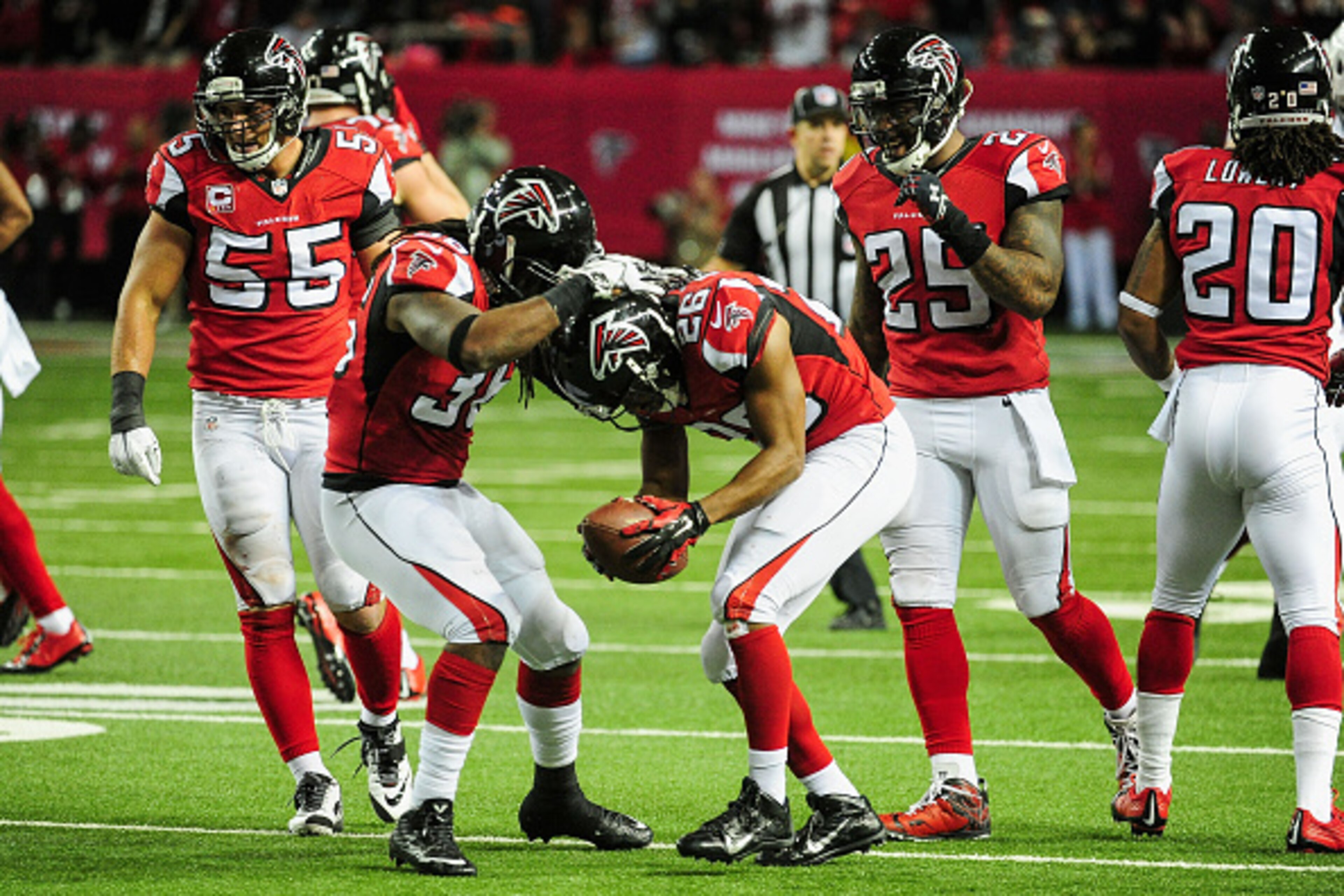 ATLANTA, GA - NOVEMBER 30: Josh Wilson #26 of the Atlanta Falcons celebrates after an interception during the second half against the Arizona Cardinals at the Georgia Dome on November 30, 2014 in Atlanta, Georgia. (Photo by Scott Cunningham/Getty Images ATLANTA, GA - NOVEMBER 30: Josh Wilson #26 of the Atlanta Falcons celebrates after an interception during the second half against the Arizona Cardinals at the Georgia Dome on November 30, 2014 in Atlanta, Georgia. (Photo by Scott Cunningham/Getty Images
