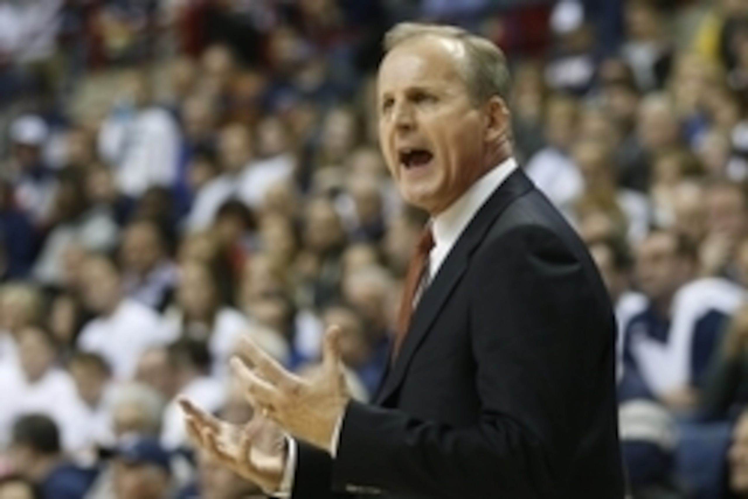 Nov 30, 2014; Storrs, CT, USA; Texas Longhorns head coach Rick Barnes watches from the sideline as they take on the Connecticut Huskies in the first half at Harry A. Gampel Pavilion. Mandatory Credit: David Butler II-USA TODAY Sports