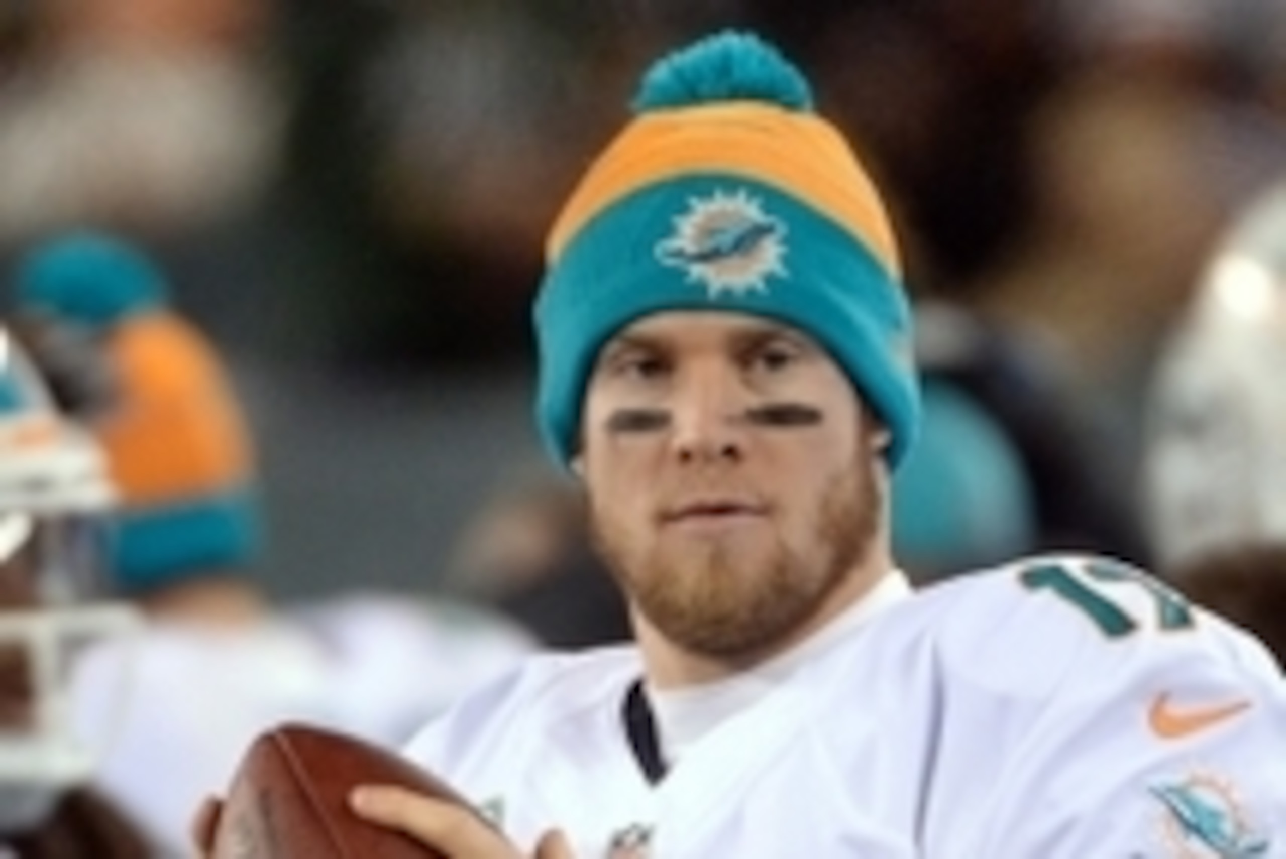 Dec 1, 2014; East Rutherford, NJ, USA; Miami Dolphins quarterback Ryan Tannehill (17) on the sidelines during the game against the New York Jets at MetLife Stadium. Mandatory Credit: Robert Deutsch-USA TODAY Sports