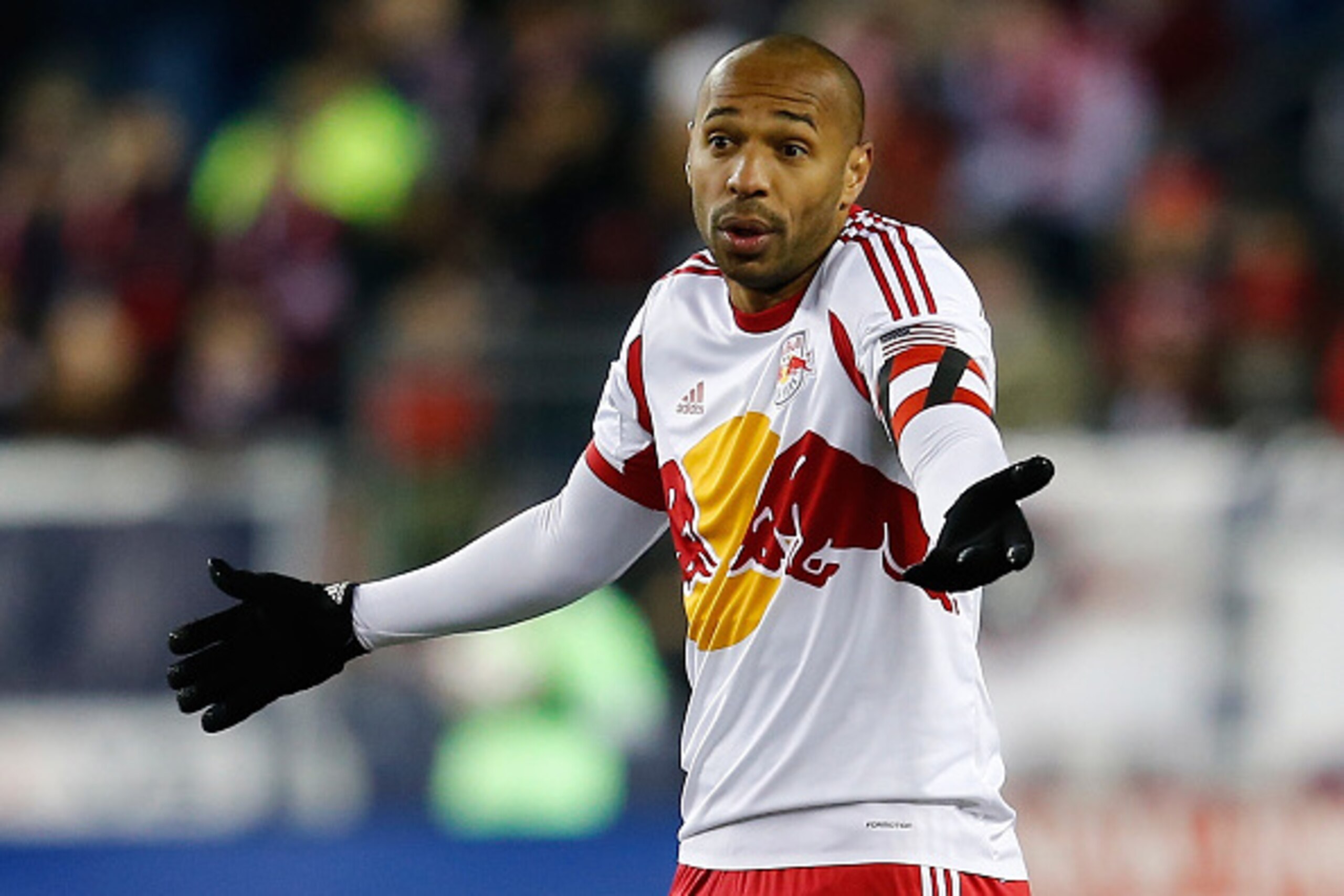 FOXBORO, MA - NOVEMBER 29: Thierry Henry #14 of New York Red Bulls reacts in the second half against the New England Revolution in the second half during Leg 2 of the MLS Eastern Conference game at Gillette Stadium on November 29, 2014 in Foxboro, Massac FOXBORO, MA - NOVEMBER 29: Thierry Henry #14 of New York Red Bulls reacts in the second half against the New England Revolution in the second half during Leg 2 of the MLS Eastern Conference game at Gillette Stadium on November 29, 2014 in Foxboro, Massac