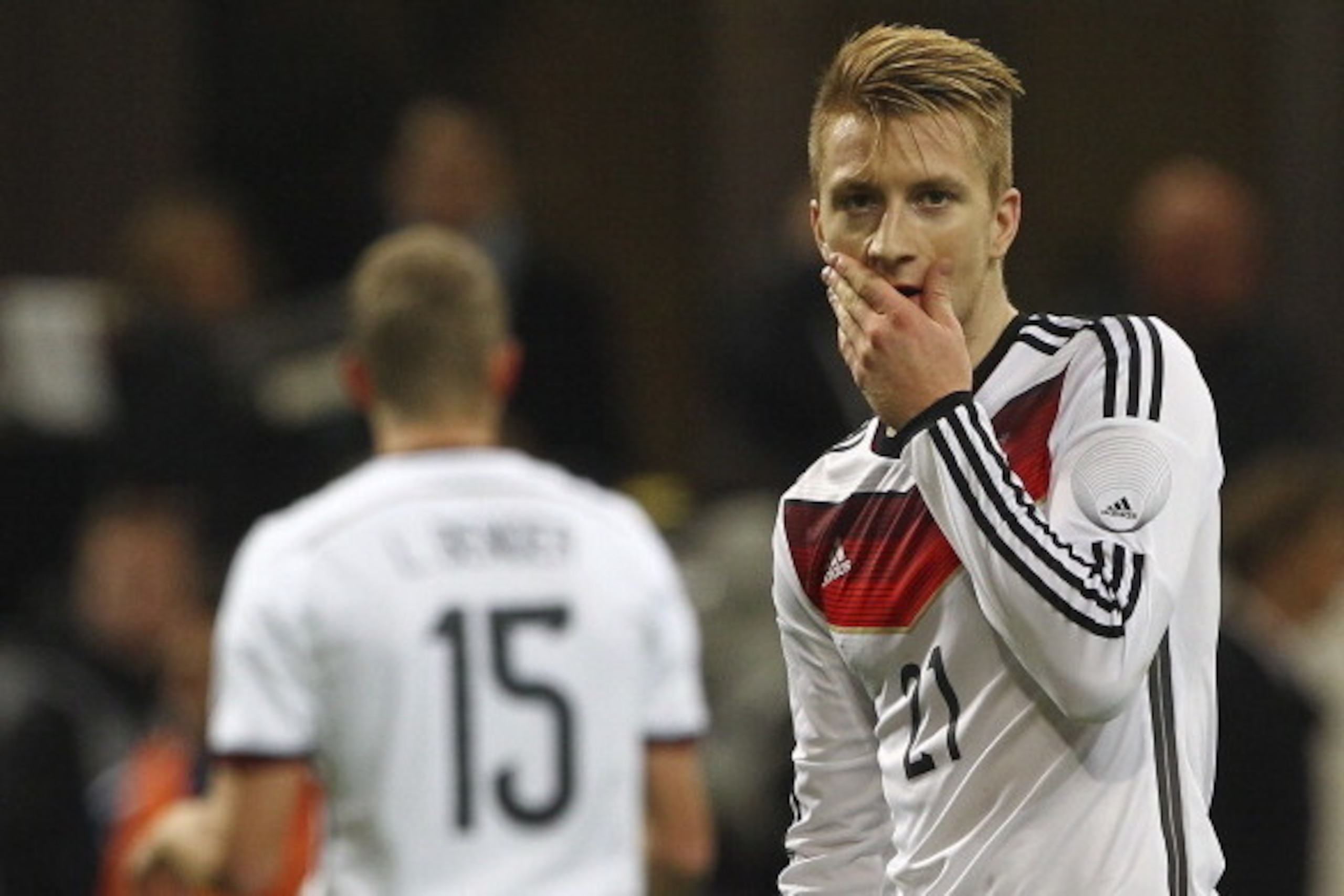 MILAN, ITALY - NOVEMBER 15:  Marco Reus of Germany shows his dejection during the international friendly match between Italy and Germany at Giuseppe Meazza Stadium on November 15, 2013 in Milan, Italy.  (Photo by Marco Luzzani/Getty Images)