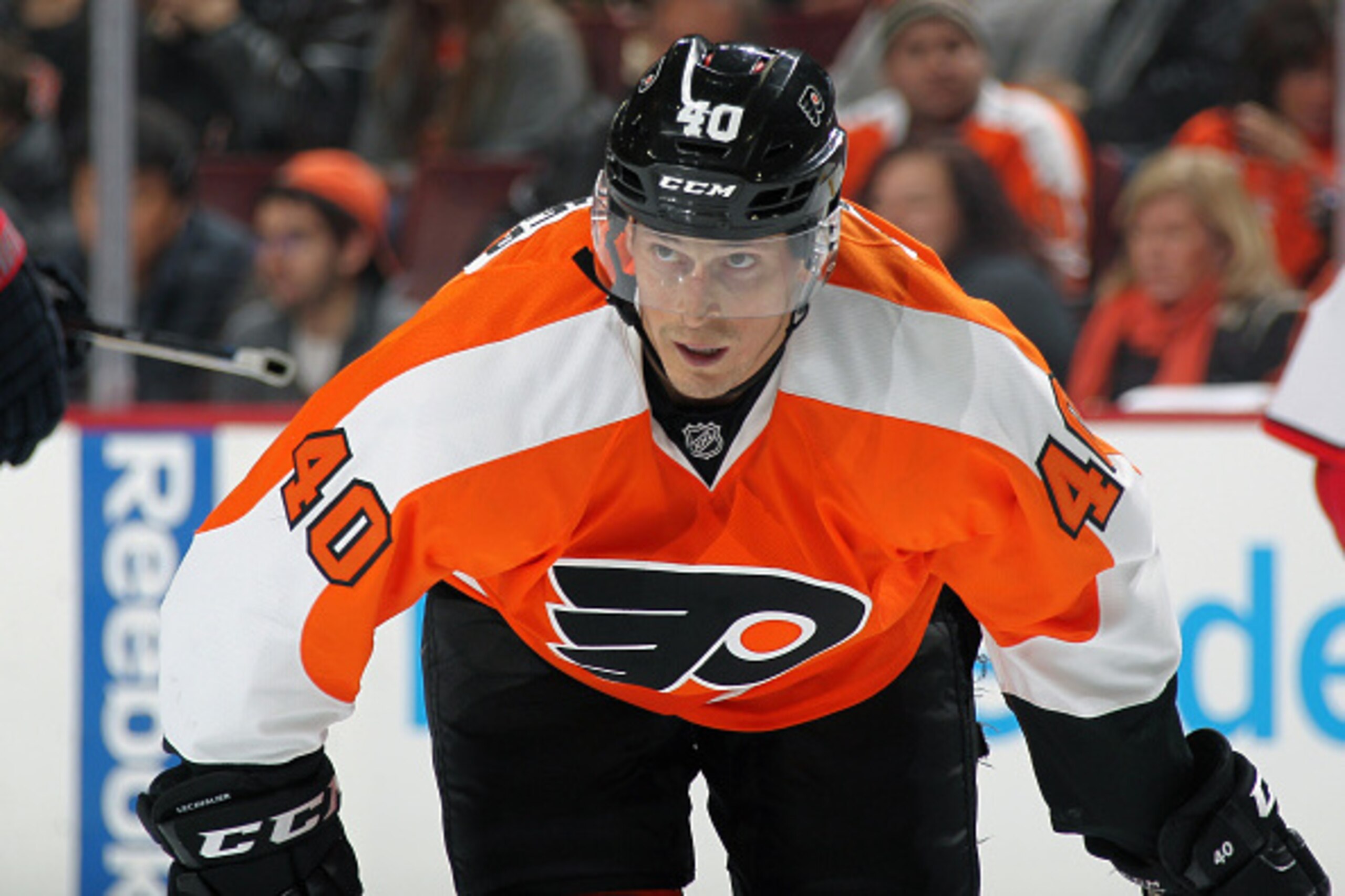 PHILADELPHIA, PA - NOVEMBER 22:  Vincent Lecavalier #40 of the Philadelphia Flyers looks on during his against the Columbus Blue Jackets on November 22, 2014 at the Wells Fargo Center in Philadelphia, Pennsylvania.  (Photo by Len Redkoles/NHLI via Getty I