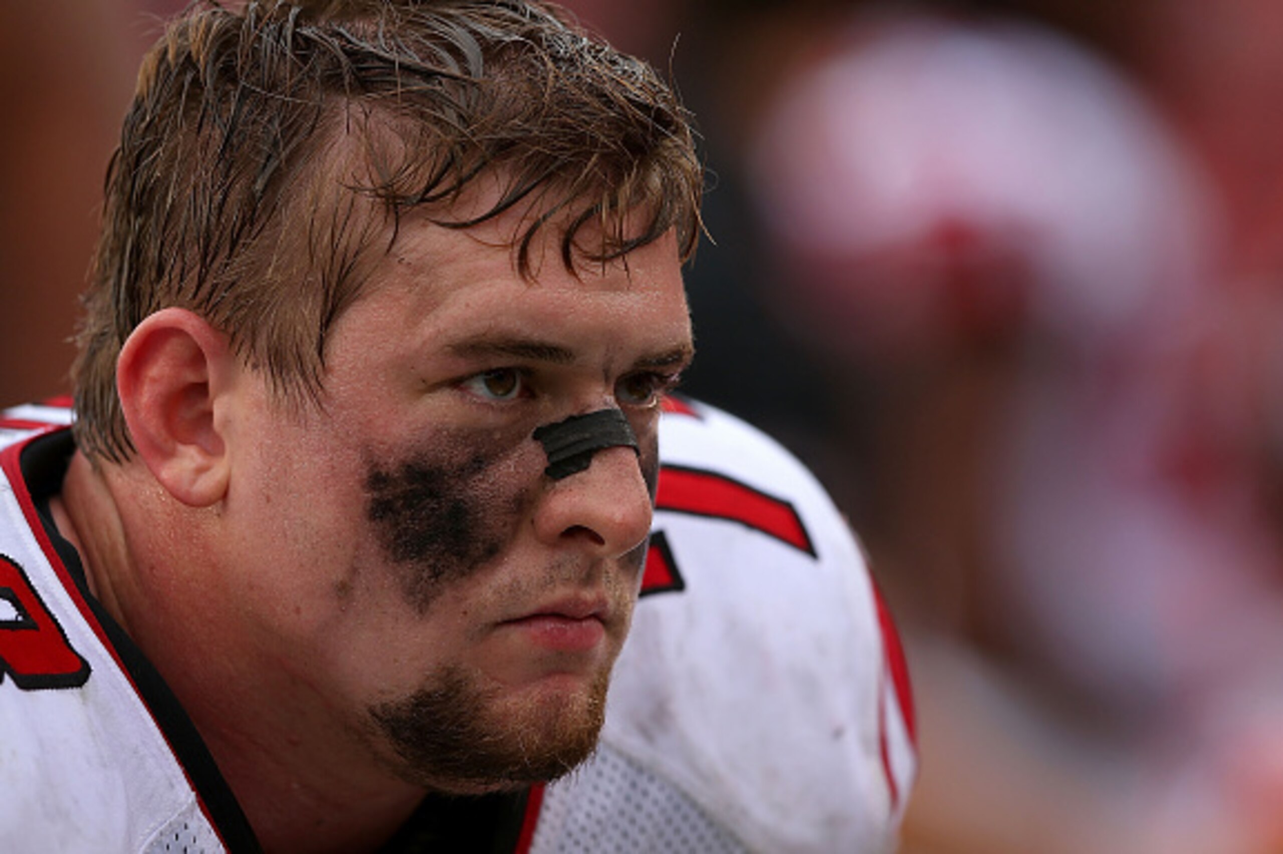 TAMPA, FL - NOVEMBER 09:  Ryan Schraeder #73 of the Atlanta Falcons looks on during a game against the Tampa Bay Buccaneers at Raymond James Stadium on November 9, 2014 in Tampa, Florida.  (Photo by Mike Ehrmann/Getty Images)
