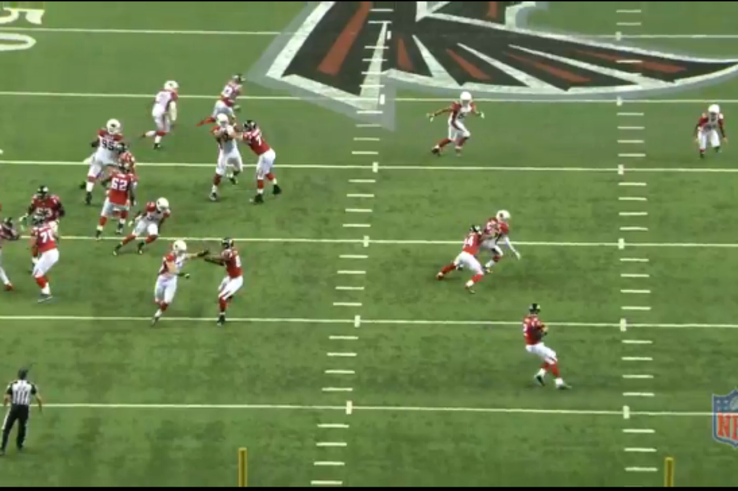 Matt Ryan' bootleg action on Jones 41-yard completion