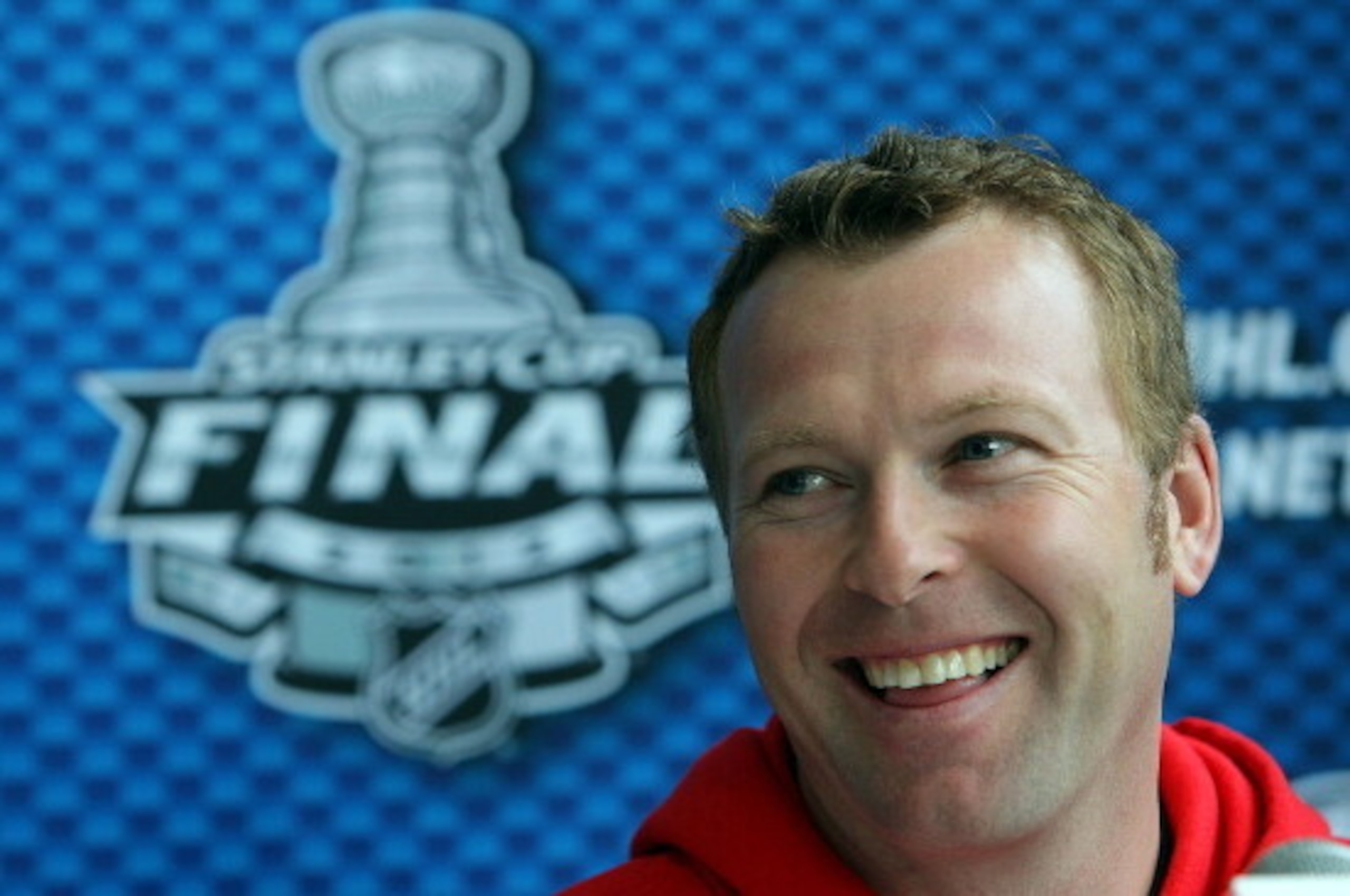 NEWARK, NJ- MAY 29:  Martin Brodeur #30 of the New Jersey Devils speaks to the media during the 2012 Stanley Cup Final Media Day at the Prudential Center on May 29, 2012 in Newark, New Jersey.  (Photo by Dave Sandford/NHLI via Getty Images)