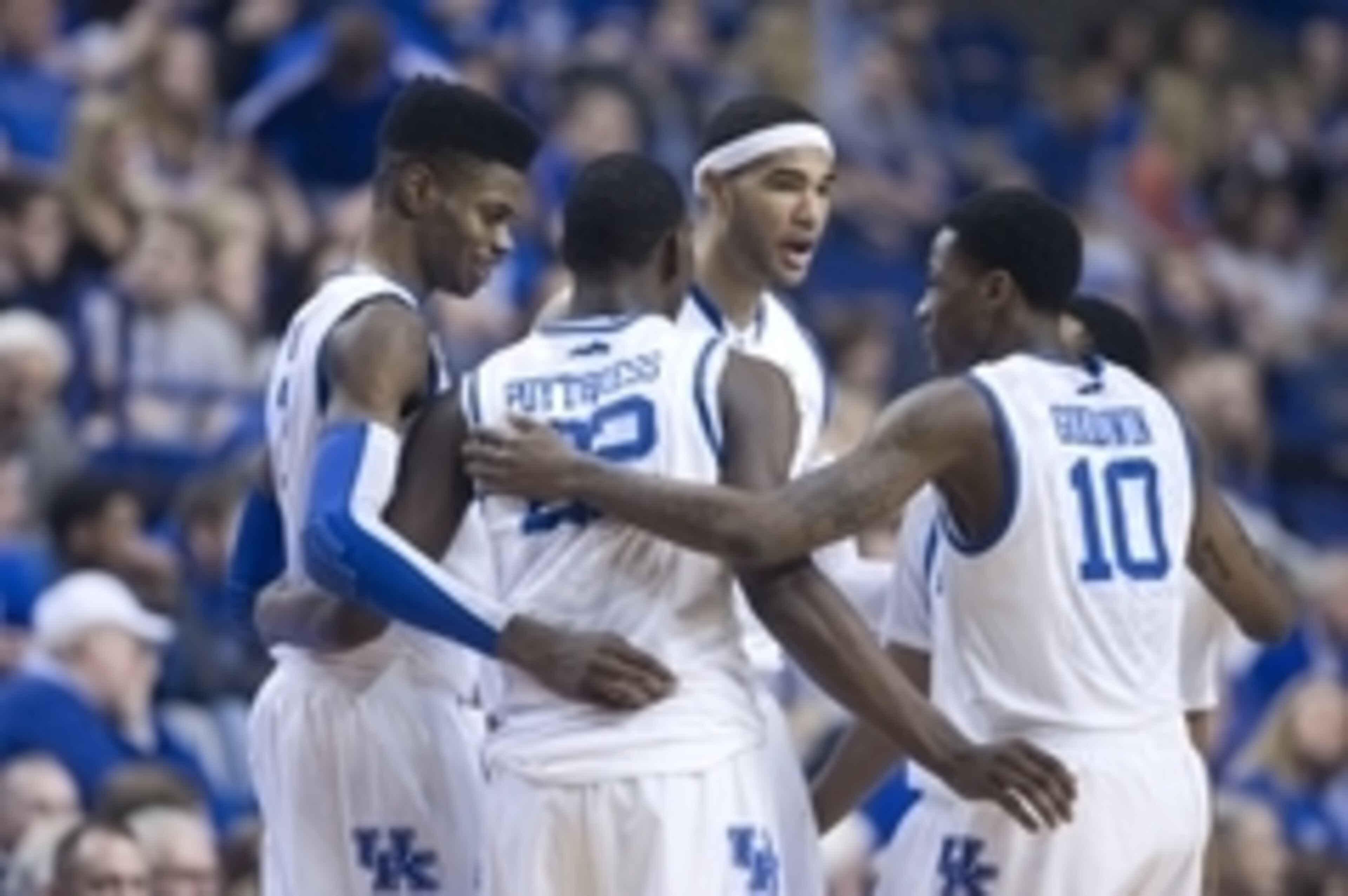 Jan 12, 2013; Lexington, KY, USA; Kentucky Wildcats forward Nerlens Noel (3) and forward Alex Poythress (22) and forward Willie Cauley-Stein (15) and guard Archie Goodwin (10) huddle before the game against the Texas A&M Aggies at Rupp Arena. Texas A&M be Jan 12, 2013; Lexington, KY, USA; Kentucky Wildcats forward Nerlens Noel (3) and forward Alex Poythress (22) and forward Willie Cauley-Stein (15) and guard Archie Goodwin (10) huddle before the game against the Texas A&M Aggies at Rupp Arena. Texas A&M be