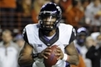 Nov 27, 2014; Austin, TX, USA; TCU Horned Frogs quarterback Trevone Boykin (2) drops back to pass against the Texas Longhorns during the game at Darrell K Royal-Texas Memorial Stadium. Mandatory Credit: Brendan Maloney-USA TODAY Sports
