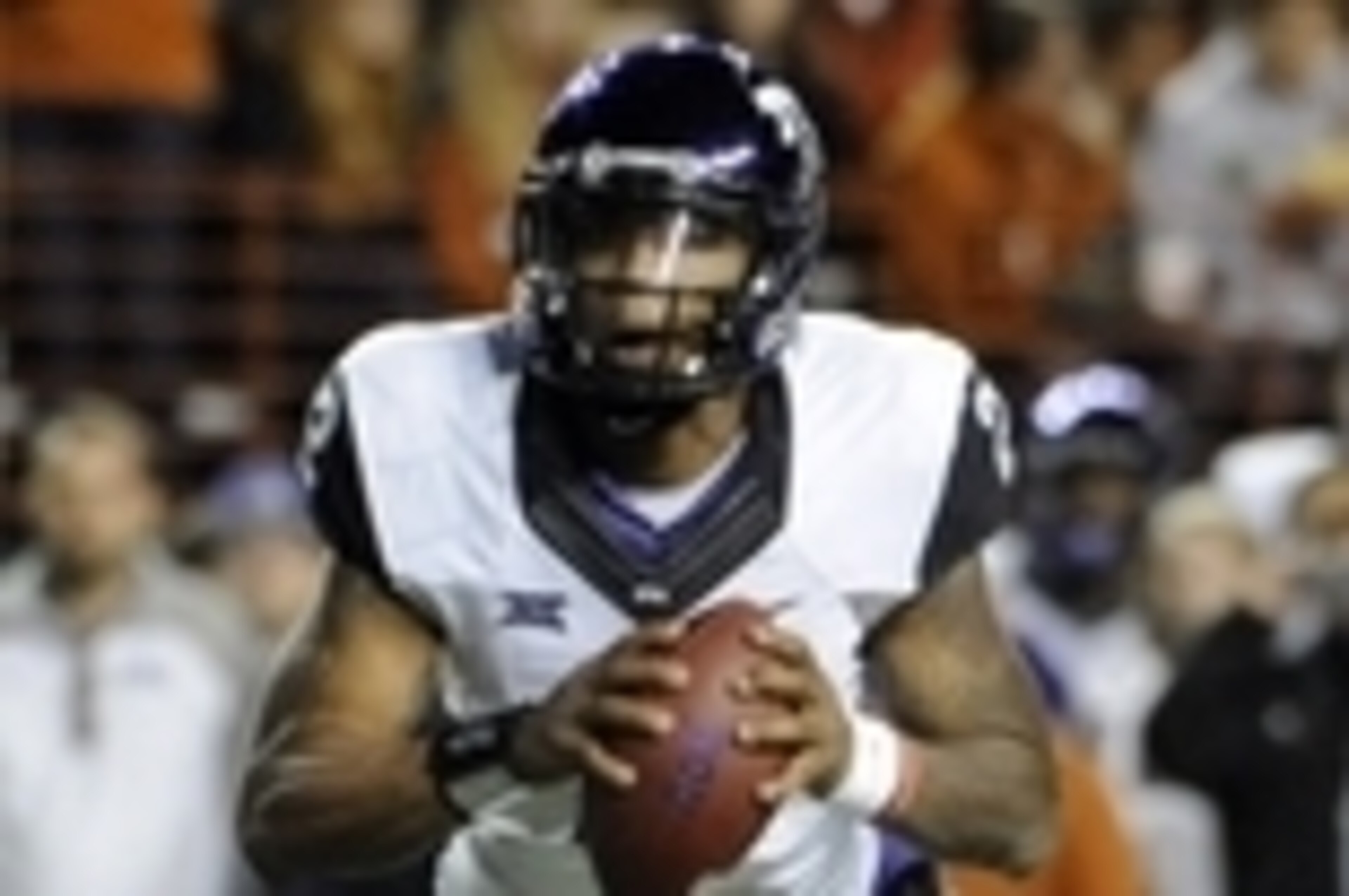 Nov 27, 2014; Austin, TX, USA; TCU Horned Frogs quarterback Trevone Boykin (2) drops back to pass against the Texas Longhorns during the game at Darrell K Royal-Texas Memorial Stadium. Mandatory Credit: Brendan Maloney-USA TODAY Sports