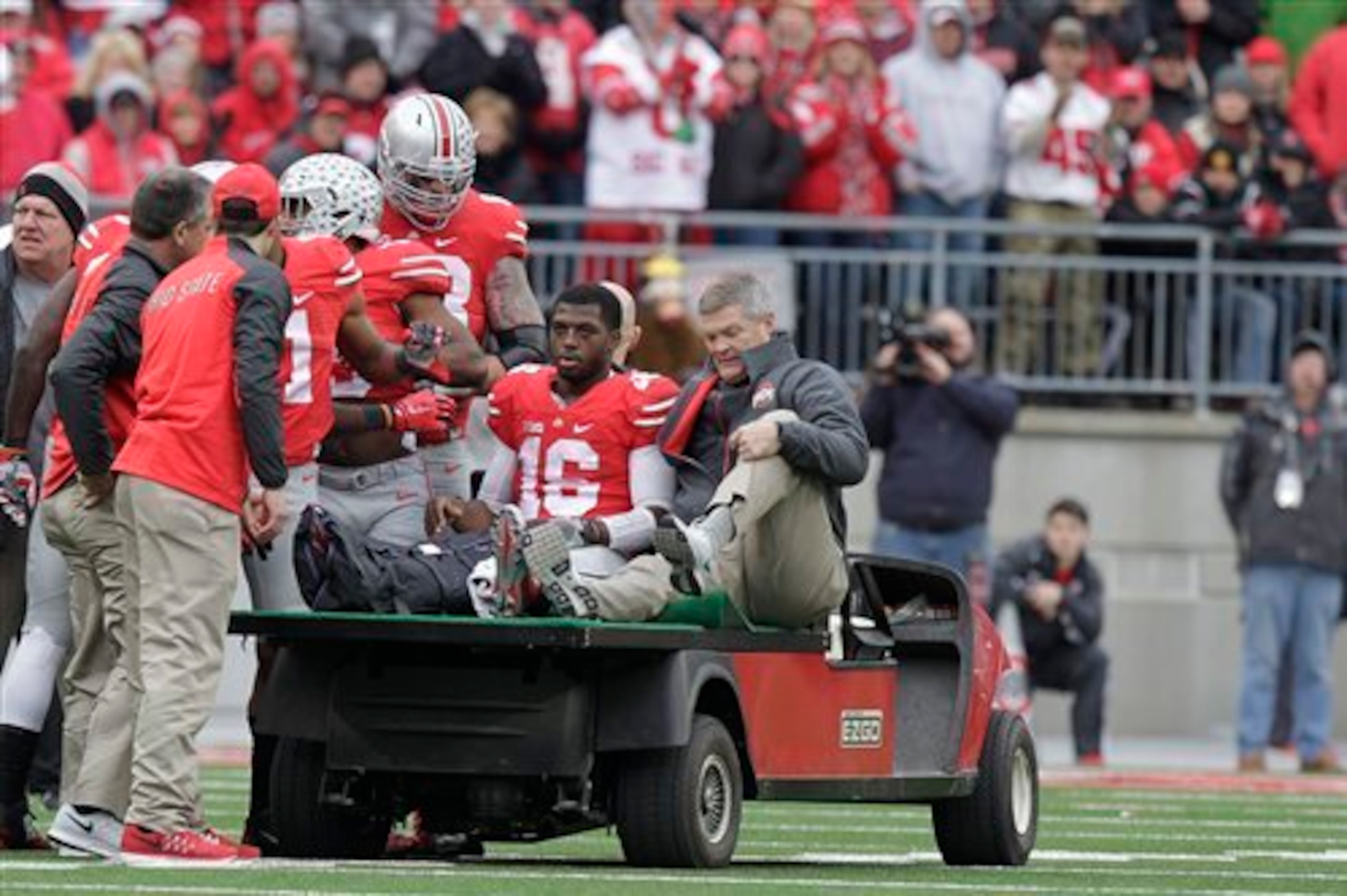 J.T. Barrett's season ended when he fractured an ankle against Michigan.