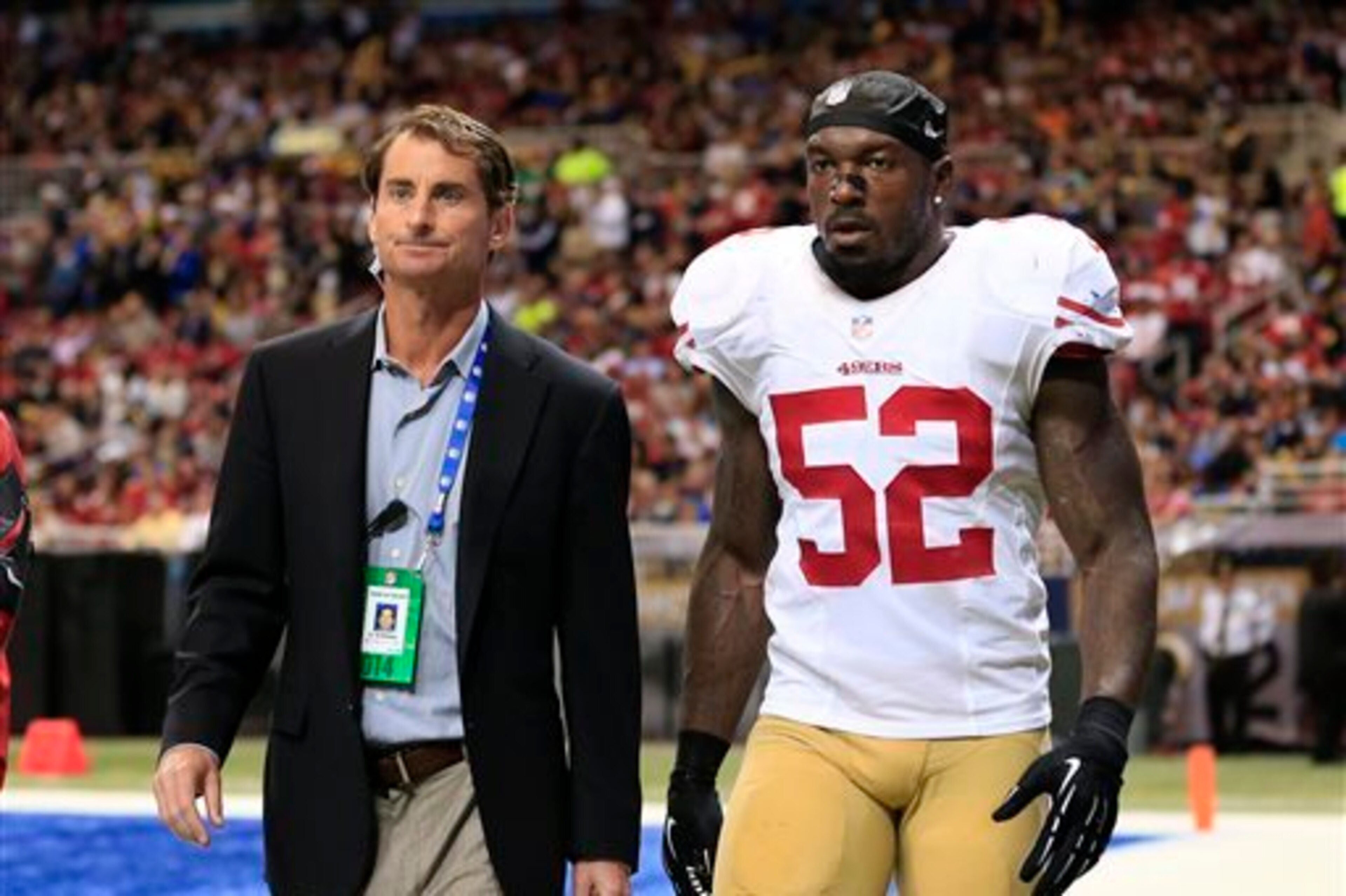A consistently healthy McDonald up front has helped ease the loss of inside linebacker and team leader Patrick Willis (No. 52).