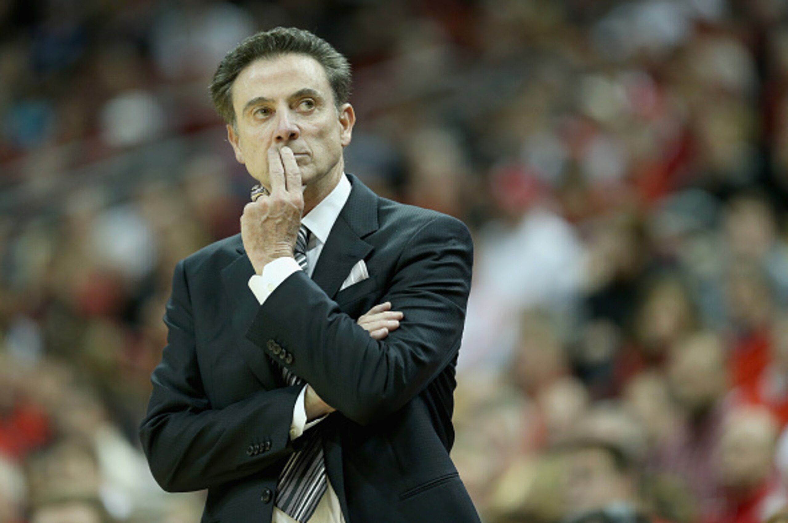LOUISVILLE, KY - DECEMBER 02:  Rick Pitino the head coach of the Louisville Cardinals watches the action during the game against the Ohio State Buckeyes at KFC YUM! Center on December 2, 2014 in Louisville, Kentucky.  (Photo by Andy Lyons/Getty Images)