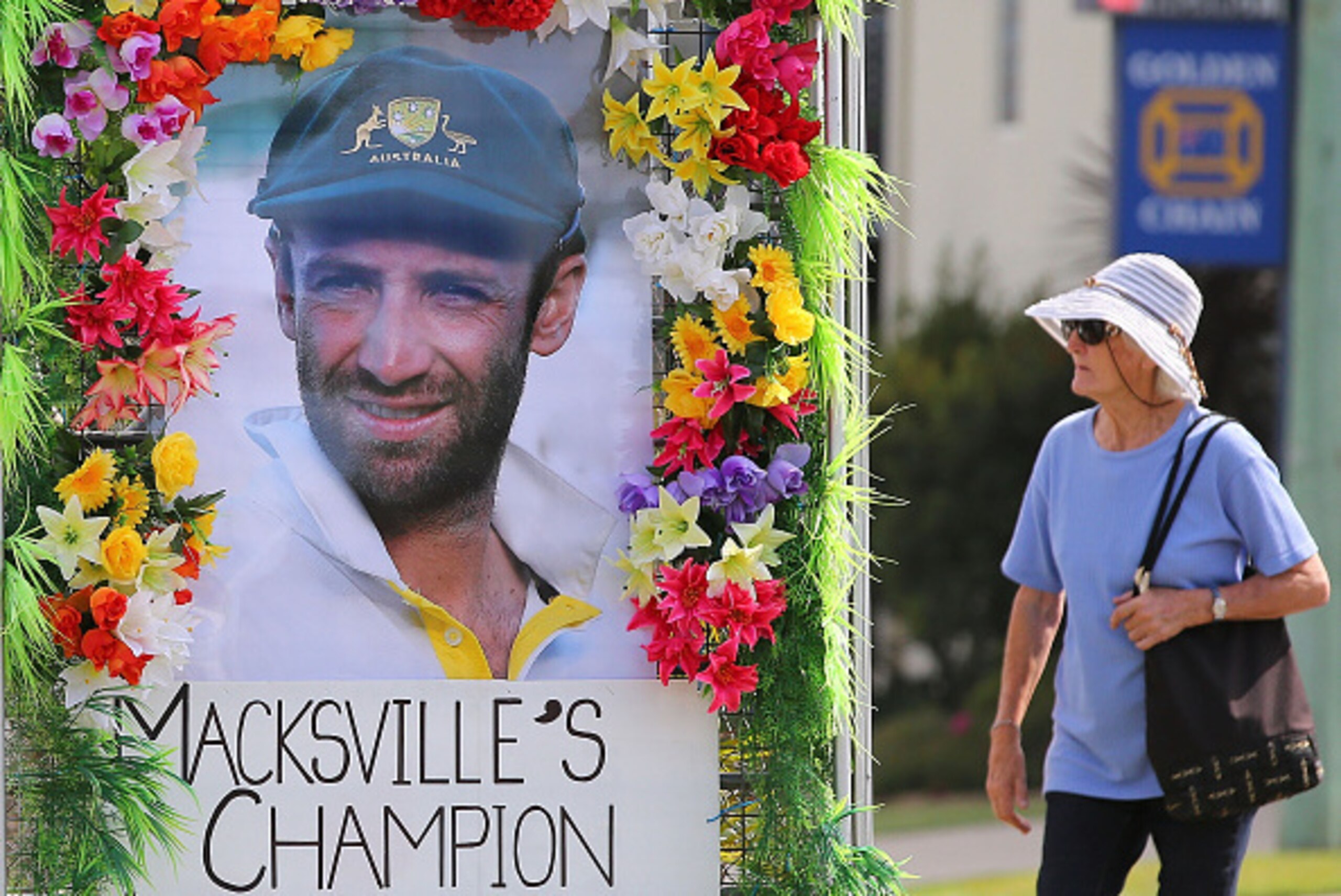 MACKSVILLE, AUSTRALIA - DECEMBER 02:  A tribute to Phillip Hughes is displayed outside a car dealership on December 2, 2014 in Macksville, Australia. Cricket player, Phillip Hughes passed away aged 25, as a result of head injuries sustained during the She