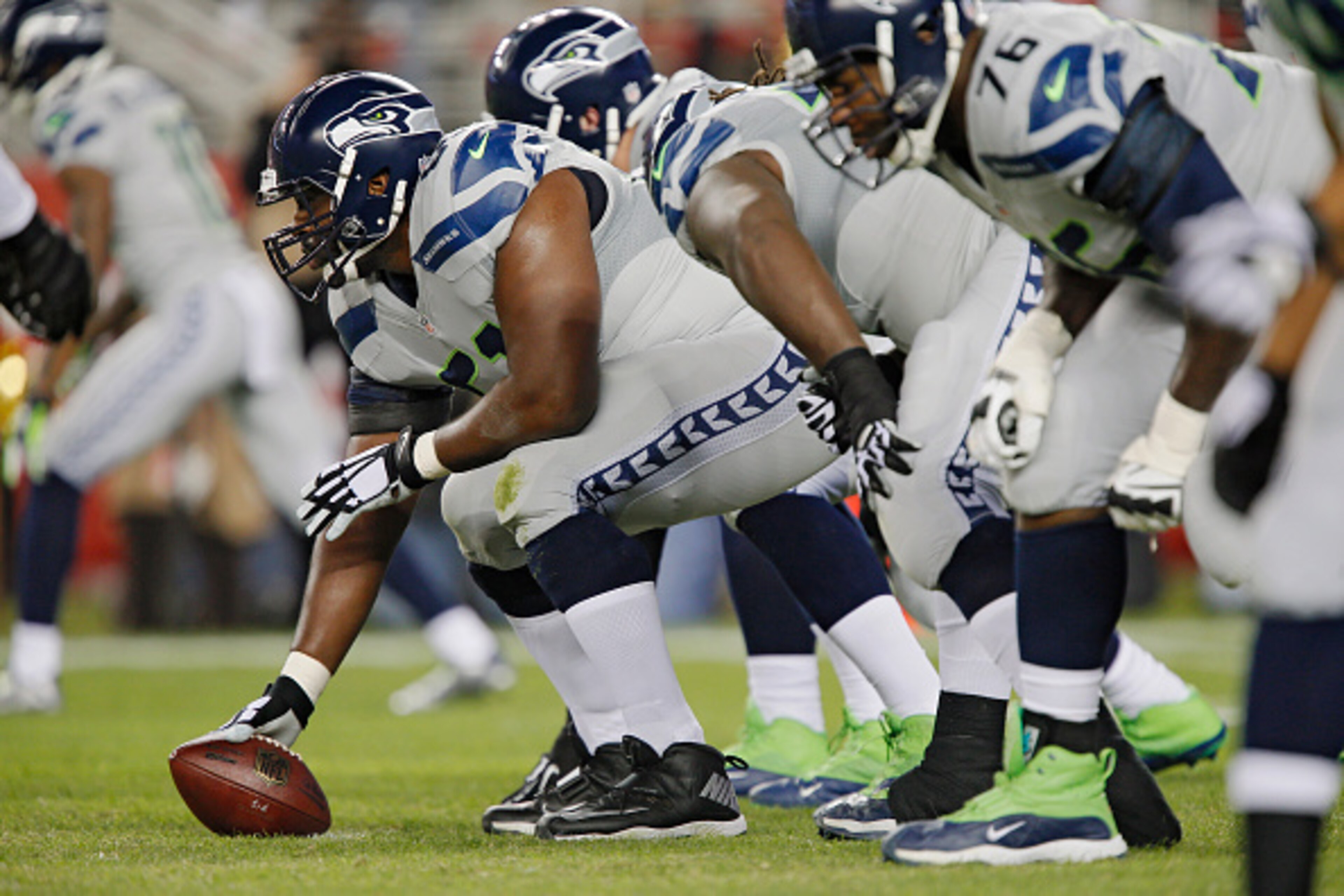 SANTA CLARA, CA - NOVEMBER 27:  Center Lemuel Jeanpierre #61 of the Seattle Seahawks prepares to snap the ball against the San Francisco 49ers in the first quarter on November 27, 2014 at Levi's Stadium in Santa Clara, California.  The Seahawks won 19-3. 