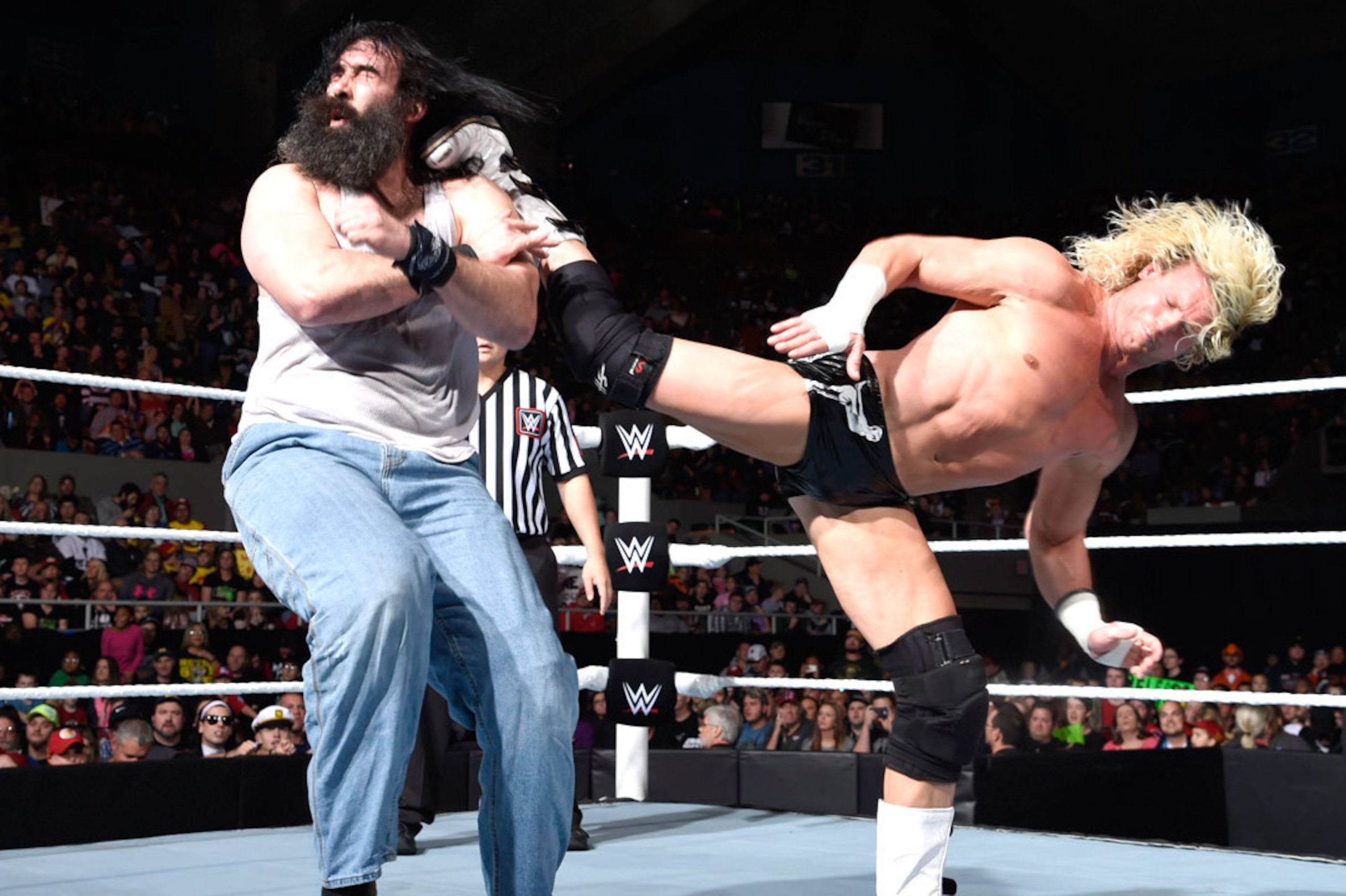 Dolph Ziggler nails Luke Harper with a superkick.