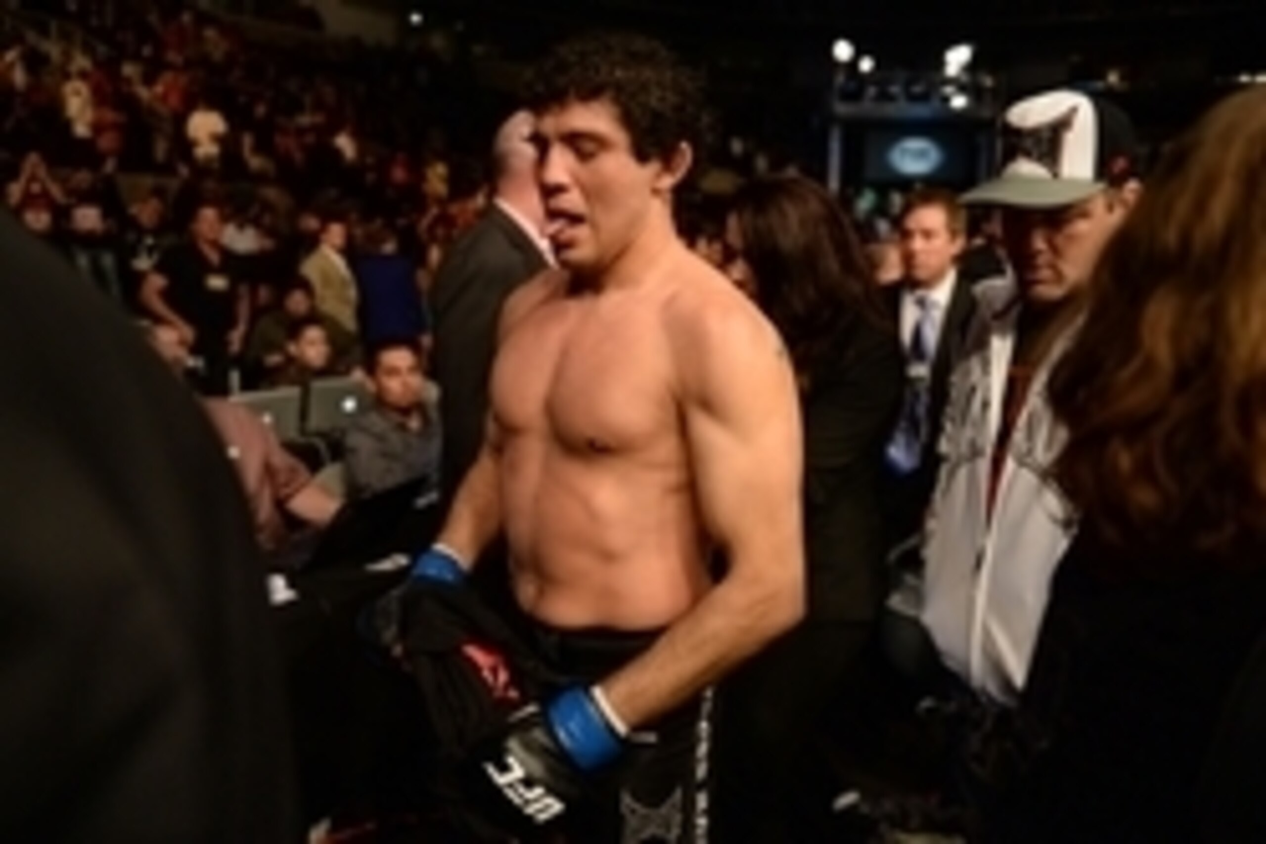 Apr 20, 2013; San Jose, CA, USA; Gilbert Melendez leaves after his defeat against Benson Henderson (not pictured) during the lightweight championship bout of the UFC on Fuel TV at HP Pavilion. Mandatory Credit: Kyle Terada-USA TODAY Sports