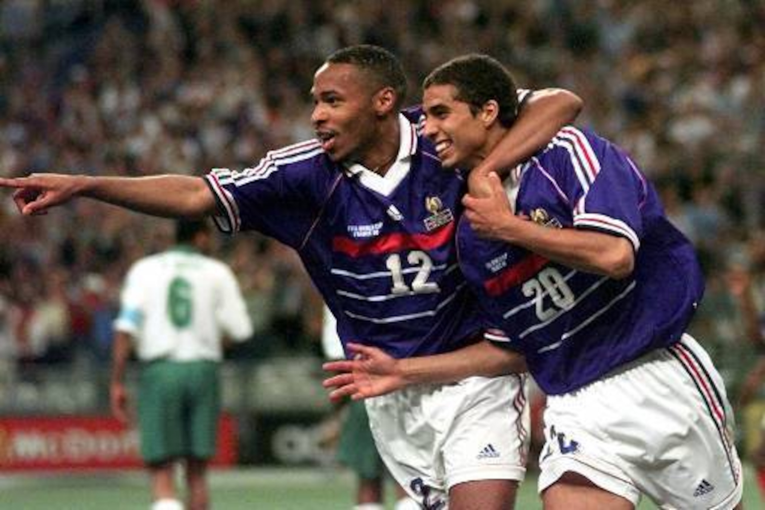 Henry celebrates a goal at the 1998 World Cup.