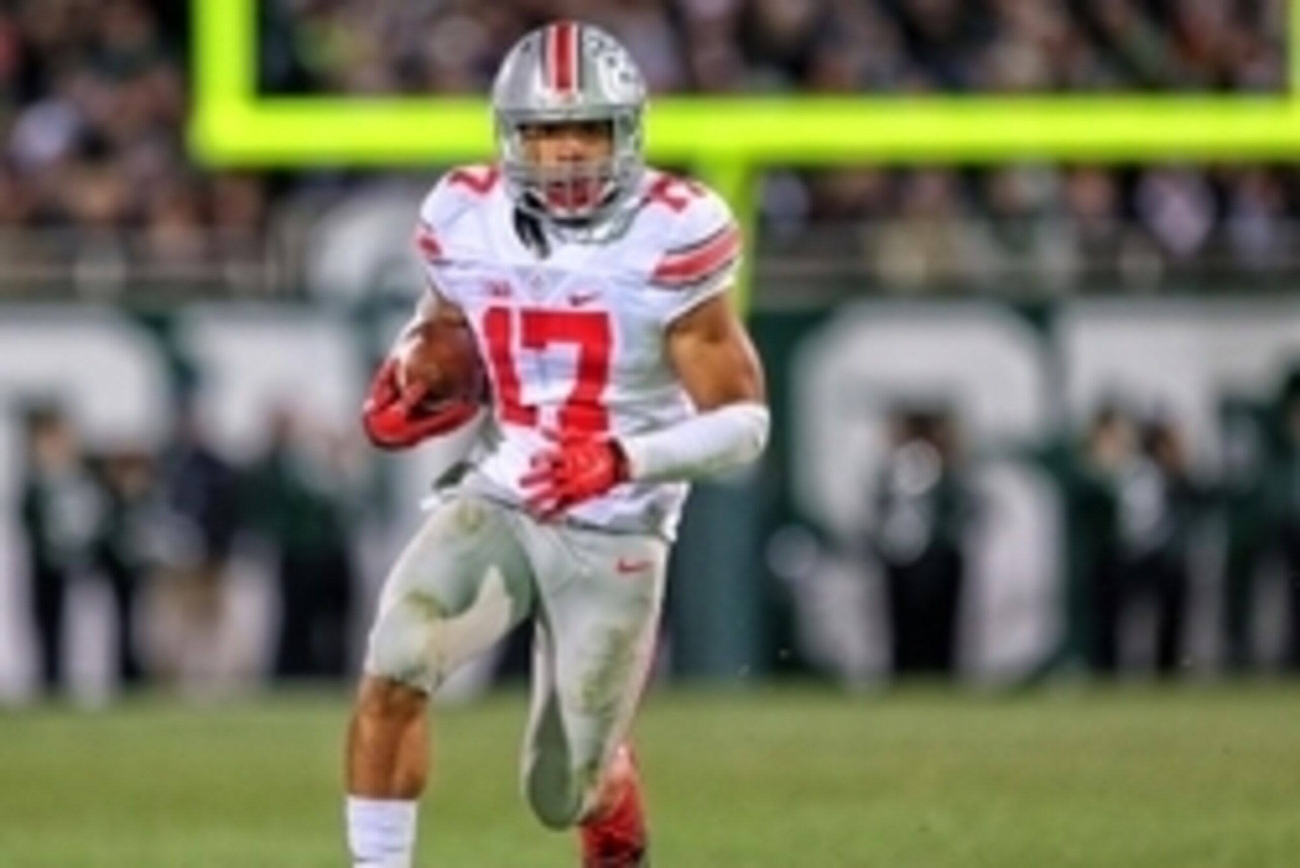 Nov 8, 2014; East Lansing, MI, USA; Ohio State Buckeyes running back Jalin Marshall (17) runs the ball during the 2nd half of a game at Spartan Stadium. Mandatory Credit: Mike Carter-USA TODAY Sports