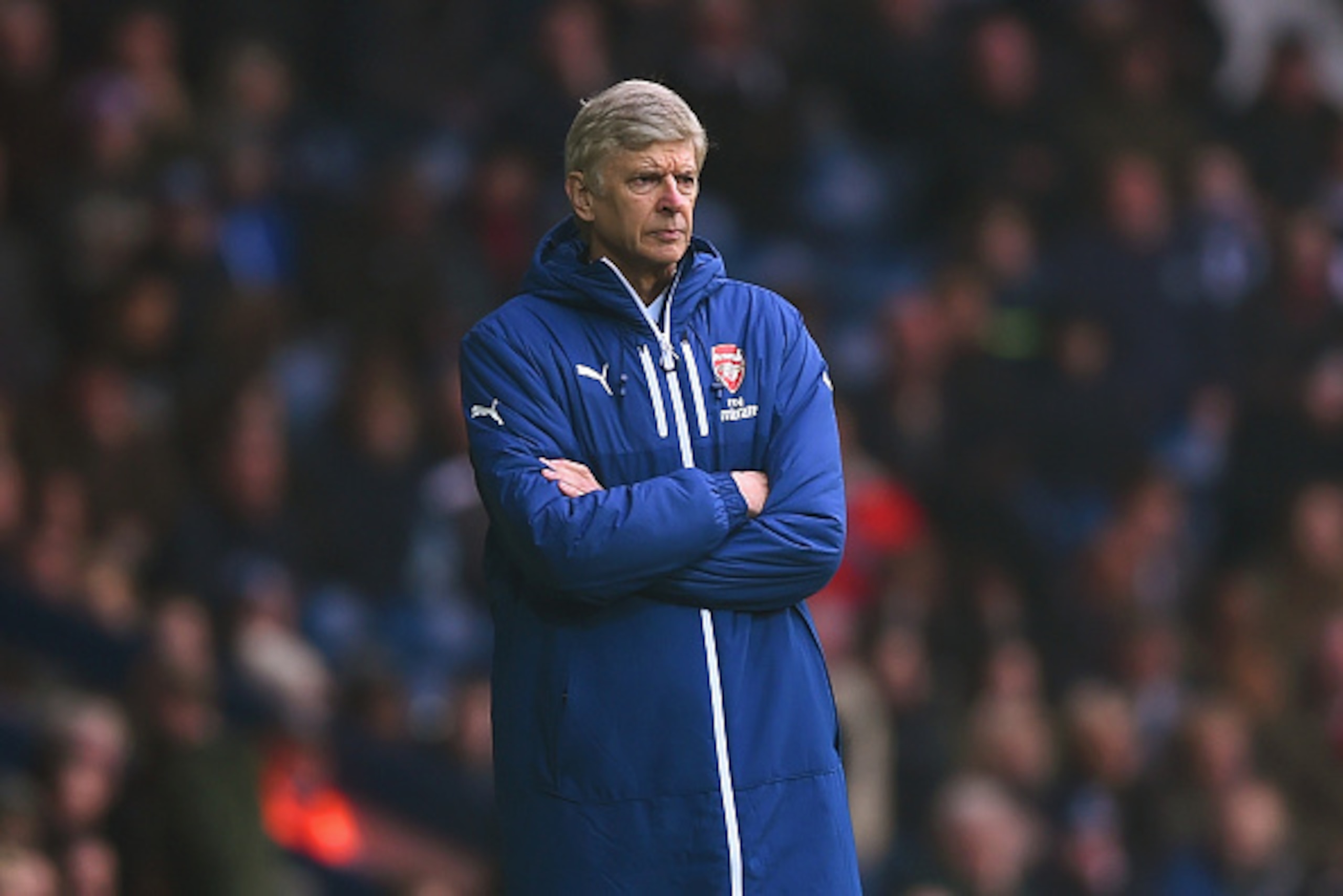 WEST BROMWICH, ENGLAND - NOVEMBER 29:  Arsene Wenger, manager of Arsenal looks on during the Barclays Premier League match between West Bromwich Albion and Arsenal at The Hawthorns on November 29, 2014 in West Bromwich, England.  (Photo by Laurence Griffi