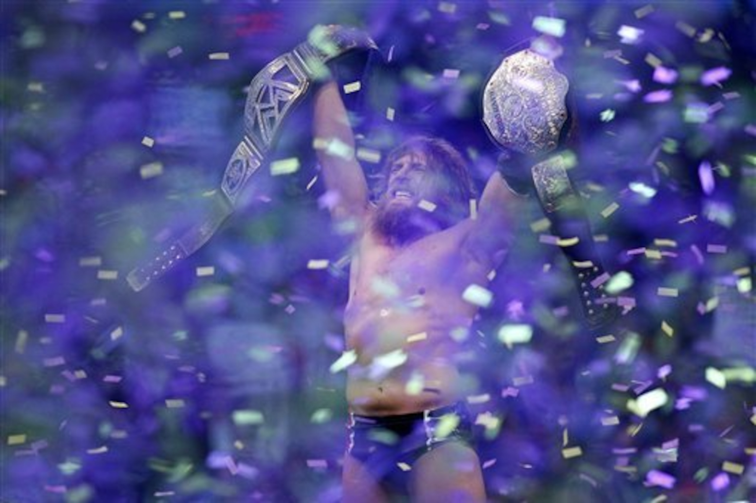 Daniel Bryan celebrates at WrestleMania 30. Daniel Bryan celebrates at WrestleMania 30.