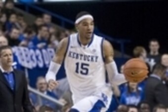 Feb 27, 2013; Lexington, KY, USA; Kentucky Wildcats forward Willie Cauley-Stein (15) dribbles the ball against the Mississippi State Bulldogs in the first half at Rupp Arena. Mandatory Credit: Mark Zerof-USA TODAY Sports