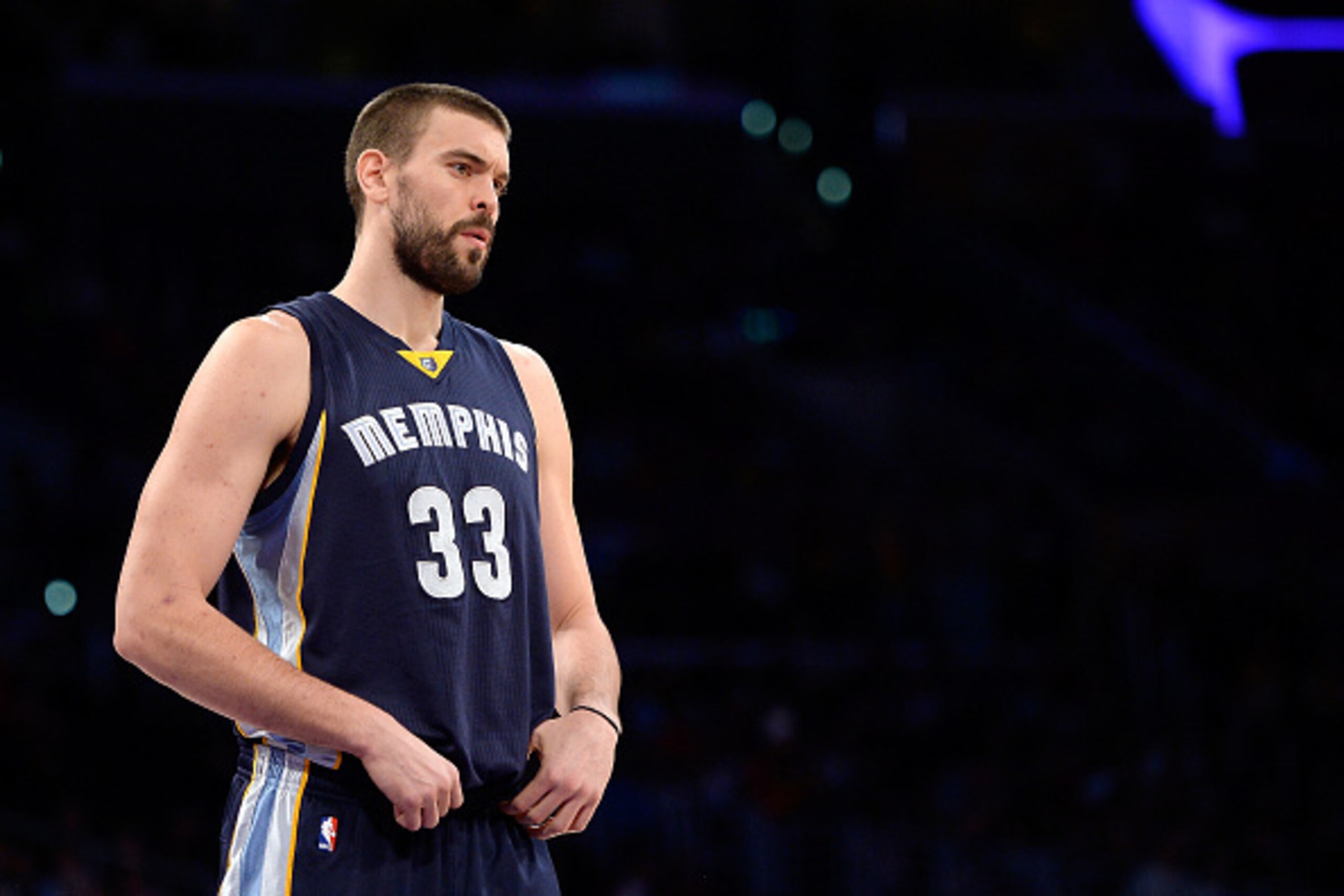 LOS ANGELES, CA - NOVEMBER 26:  Marc Gasol #33 of the Memphis Grizzlies waits for play to start before the game against the Los Angeles Lakers during a 99-93 Grizzlies win at Staples Center on November 26, 2014 in Los Angeles, California.  NOTE TO USER: U