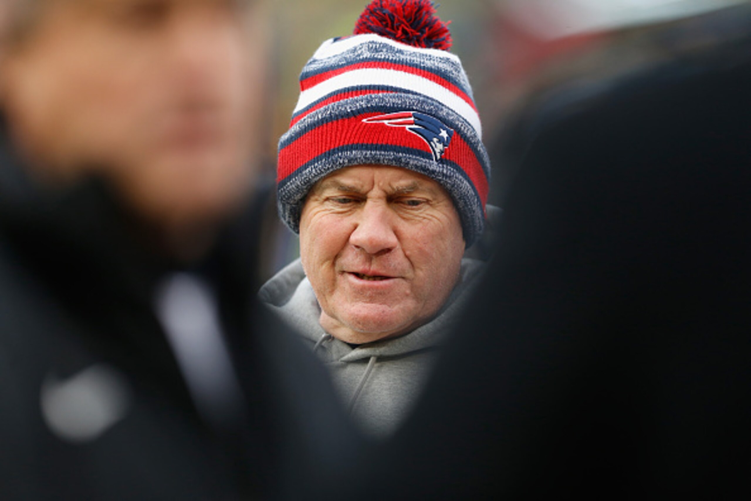 GREEN BAY, WI - NOVEMBER 30: Head coach of the New England Patriots, Bill Belichick, stands on the field during warm-ups prior to the NFL game against the Green Bay Packers at Lambeau Field on November 30, 2014 in Green Bay, Wisconsin. (Photo by Christi GREEN BAY, WI - NOVEMBER 30: Head coach of the New England Patriots, Bill Belichick, stands on the field during warm-ups prior to the NFL game against the Green Bay Packers at Lambeau Field on November 30, 2014 in Green Bay, Wisconsin. (Photo by Christi