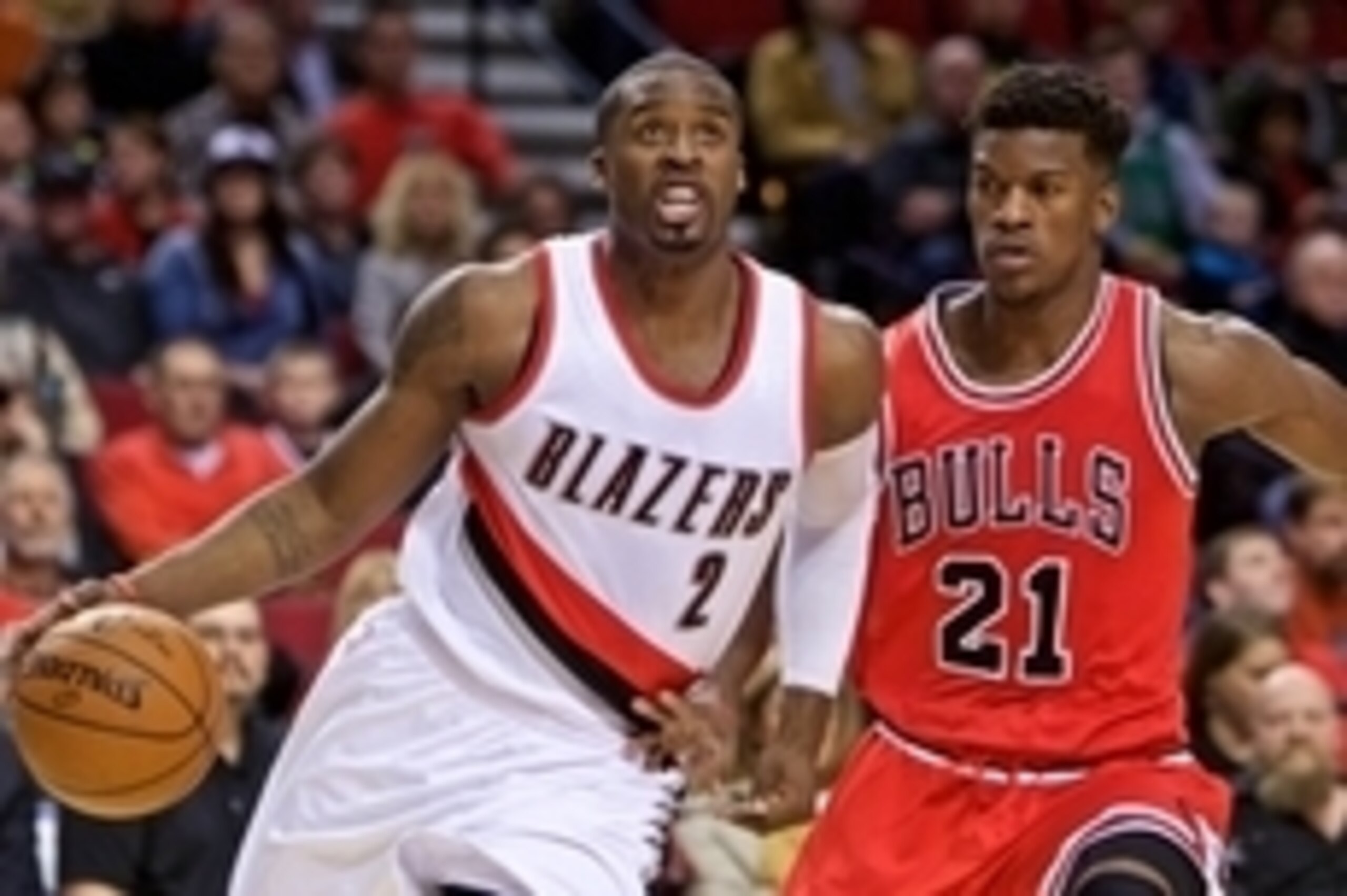 Nov 21, 2014; Portland, OR, USA; Portland Trail Blazers guard Wesley Matthews (2) drives past Chicago Bulls guard Jimmy Butler (21) during the first quarter at the Moda Center. Mandatory Credit: Craig Mitchelldyer-USA TODAY Sports Nov 21, 2014; Portland, OR, USA; Portland Trail Blazers guard Wesley Matthews (2) drives past Chicago Bulls guard Jimmy Butler (21) during the first quarter at the Moda Center. Mandatory Credit: Craig Mitchelldyer-USA TODAY Sports